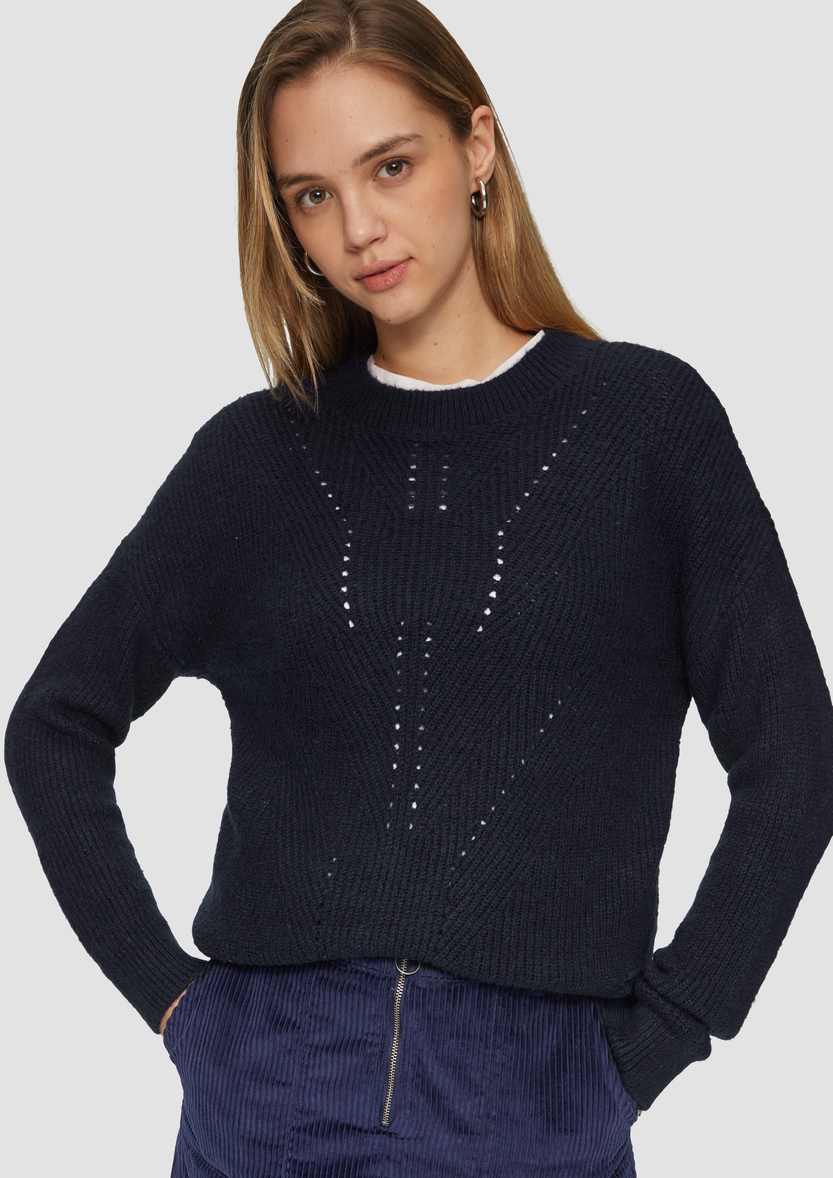 QS Strickpullover Flauschiger Strickpullover mit Ajourmuster günstig online kaufen