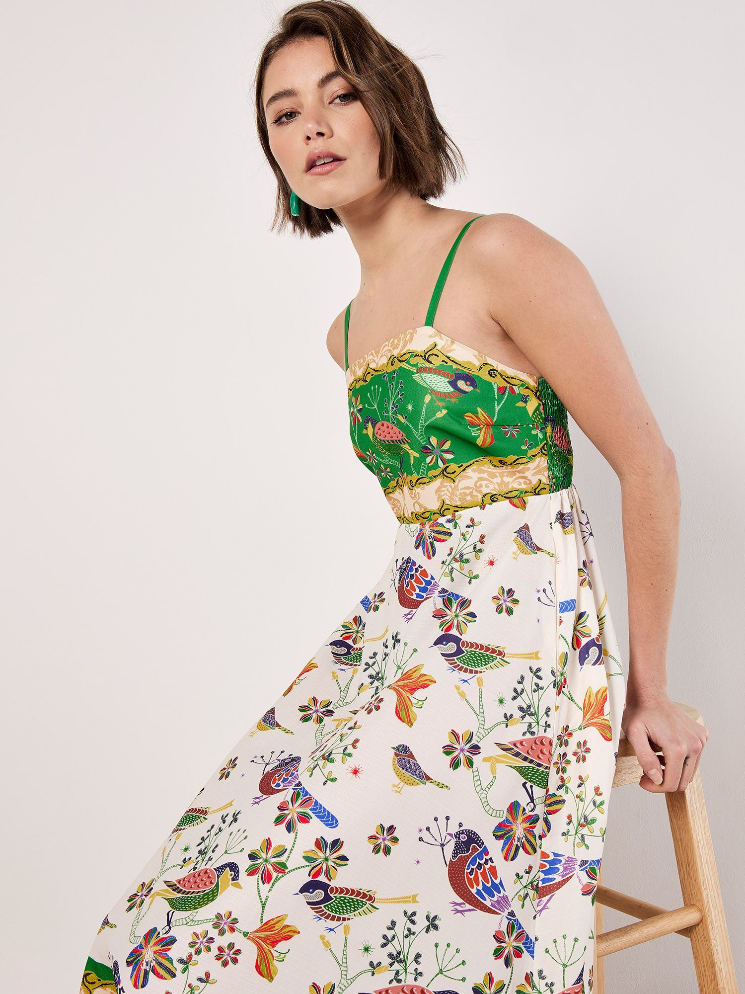Apricot Druckkleid Druck Midikleid mit Trägern