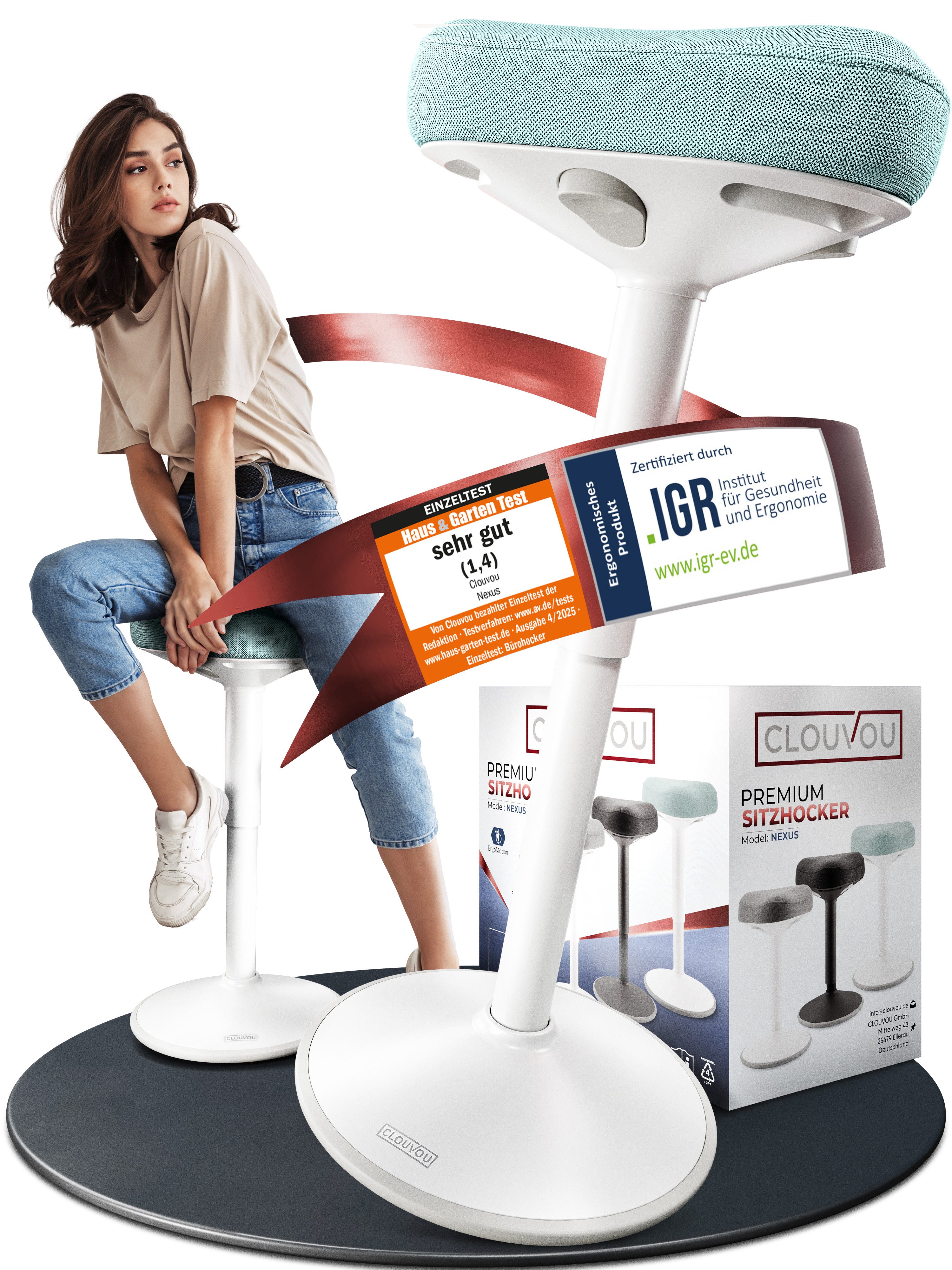 CLOUVOU Arbeitshocker Nexus Bürohocker - Ergonomischer Hocker Büro -, höhen günstig online kaufen