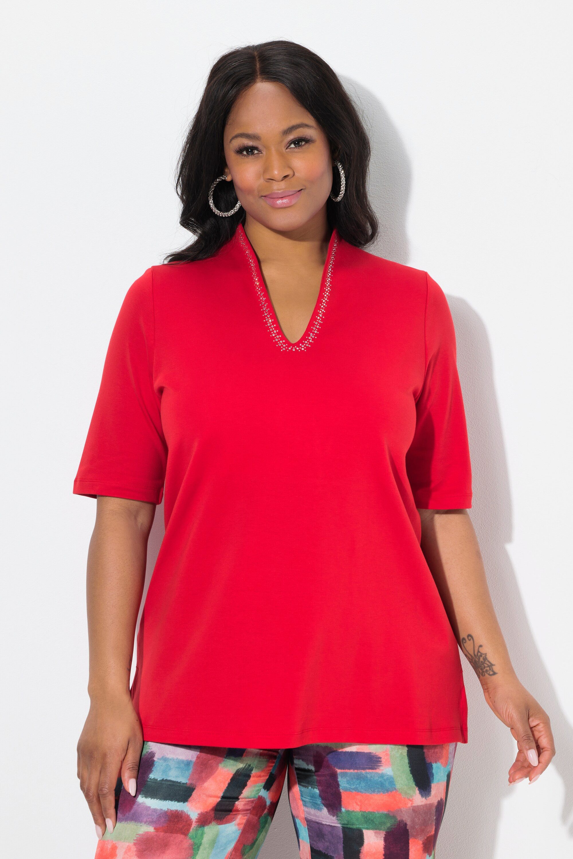 Ulla Popken T-Shirt Shirt A-Linie Kelchkragen Halbarm Pima Cotton