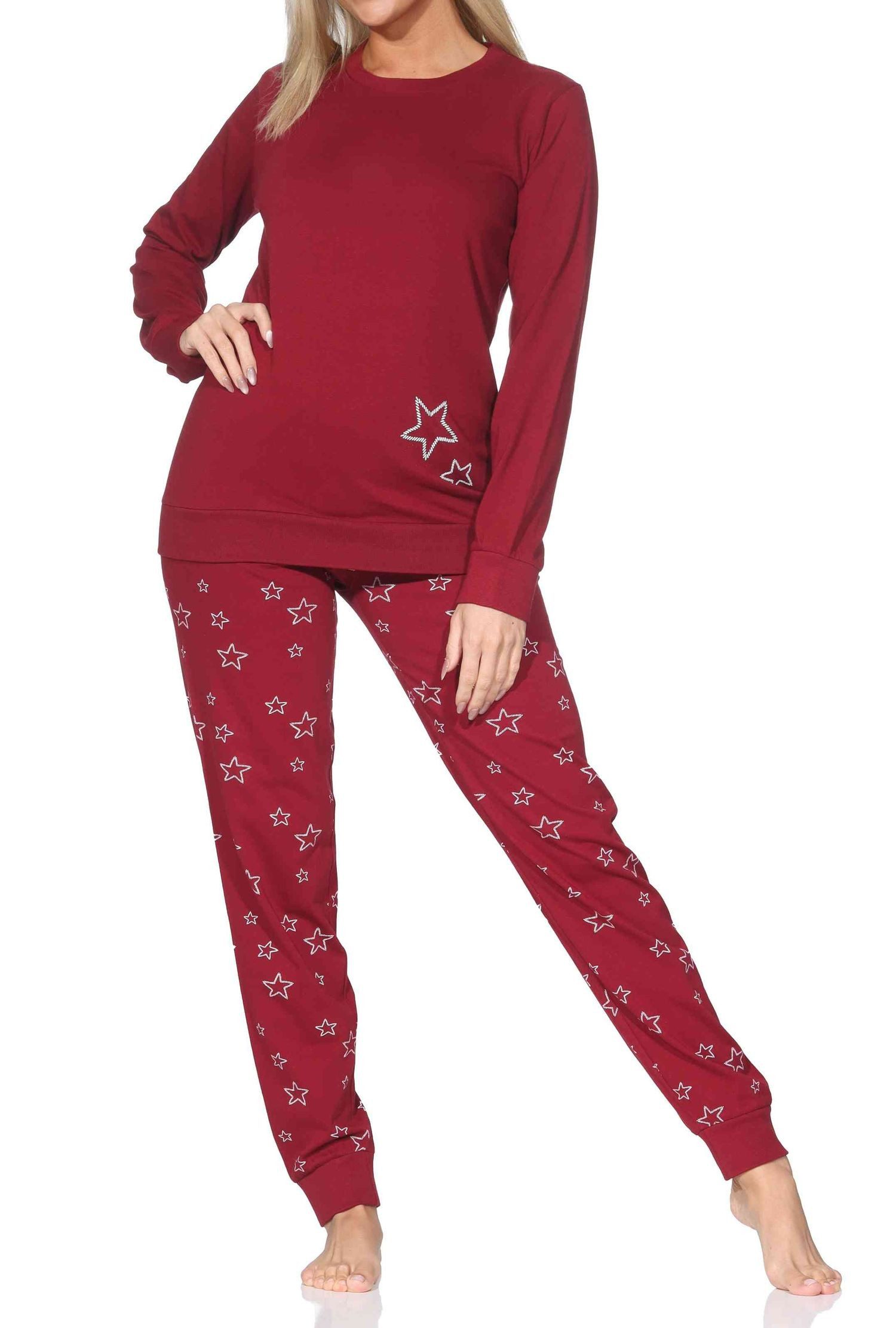 Normann Pyjama Normann Damen langarm Schlafanzug mit Bündchen Pyjama in Sterne Optik