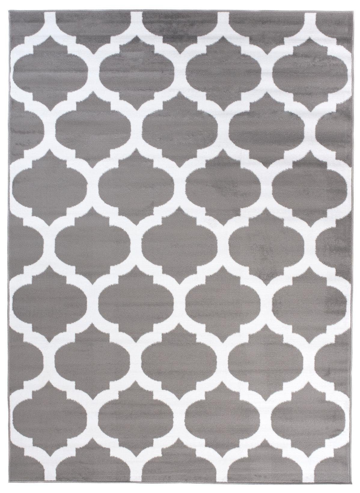 Designteppich Modern Teppich Geometrische Muster grau - Kurzflor, Mazovia, 70 x 140 cm, Geeignet für Fußbodenheizung, Höhe 7 mm, Kurzflor
