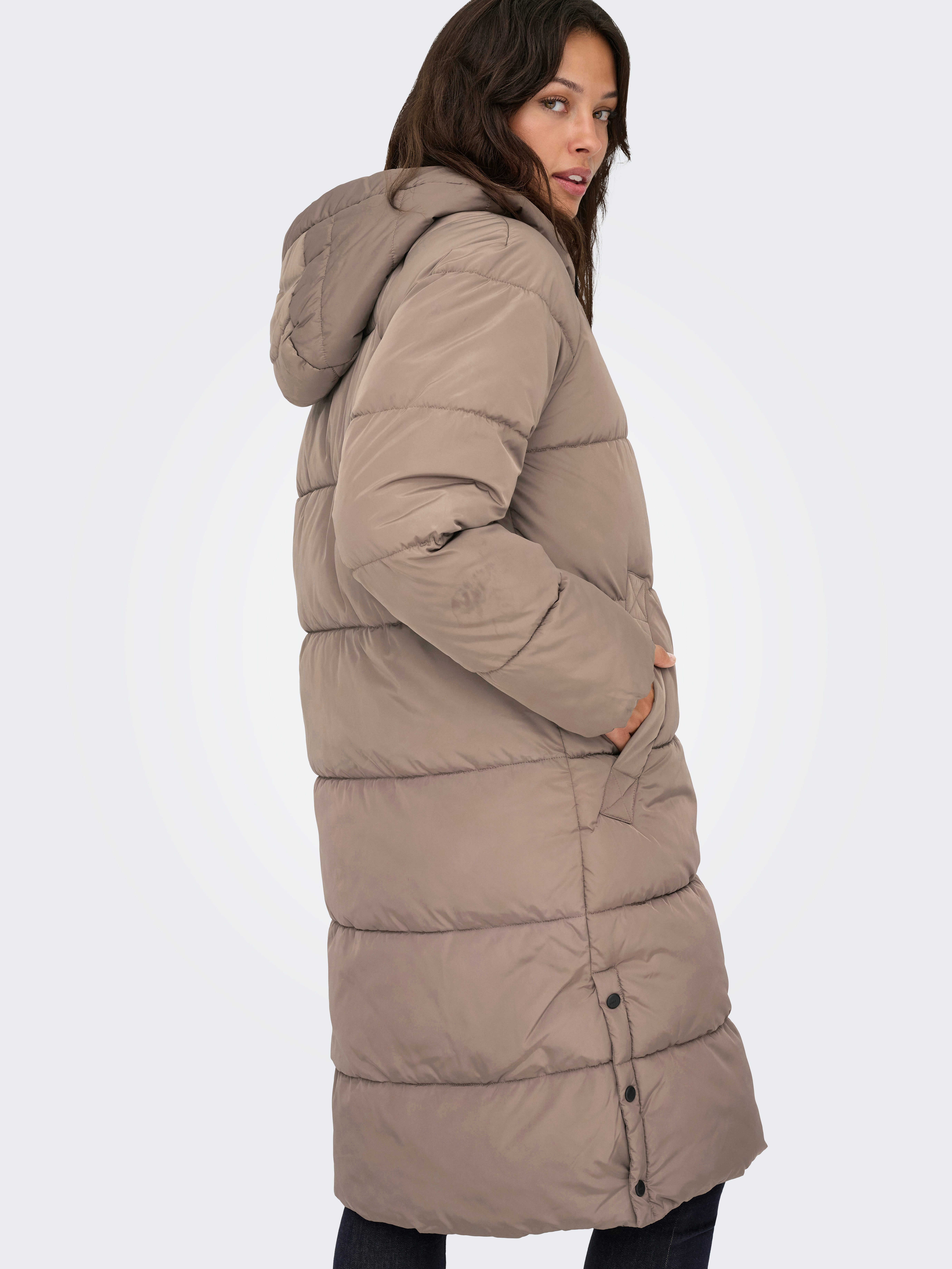 ONLY Steppmantel ONLAMAND – Langer Puffercoat mit 2-Wege-Reißverschluss lässig geschnitten, modisch, Steppware, Materialmix, hochschließend