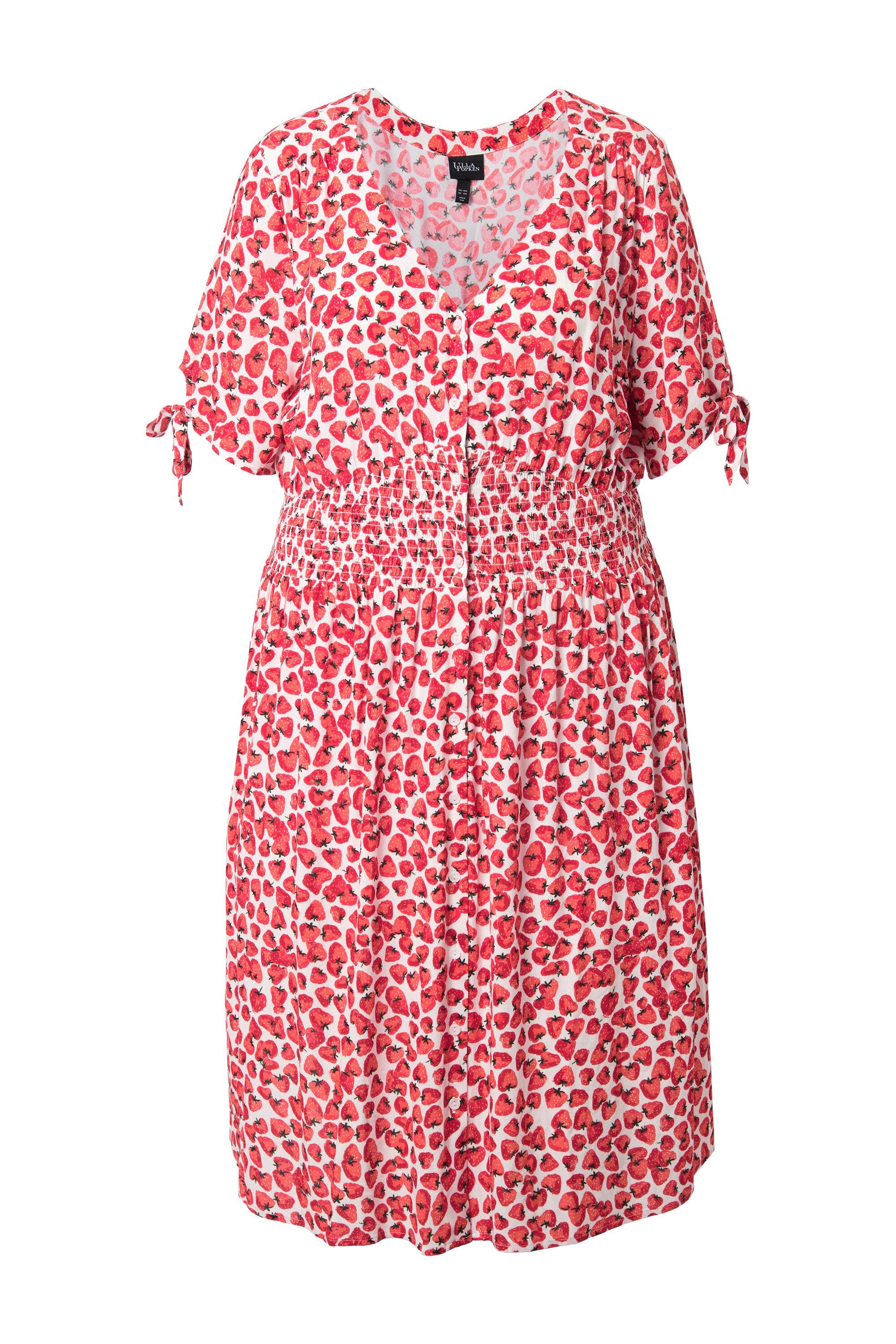 Ulla Popken Jerseykleid Midikleid Erdbeeren A-Linie V-Ausschnitt Halbarm günstig online kaufen