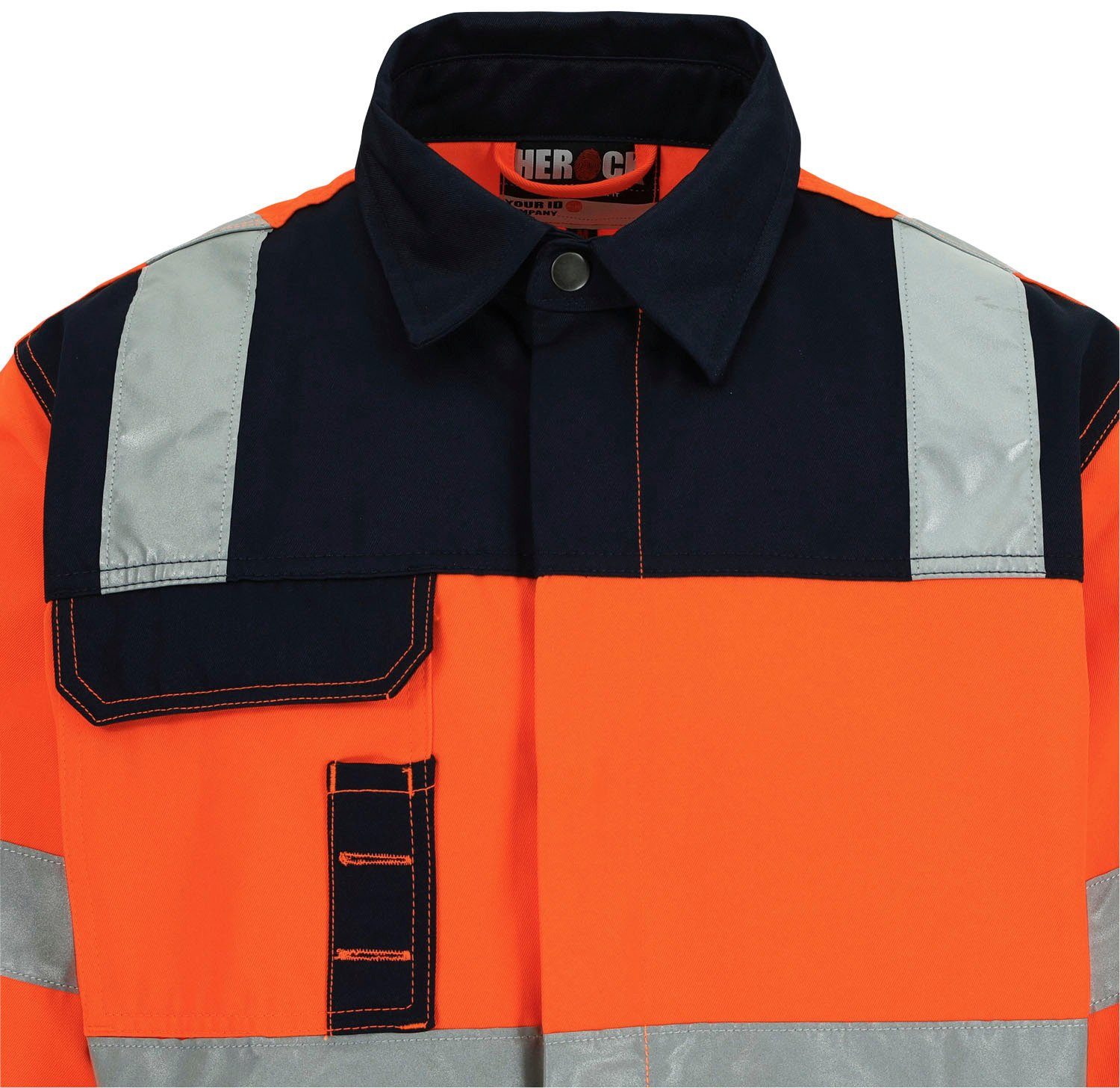 Herock Arbeitsjacke reflektierende Taschen, 5 Bündchen, eintellbare Hydros Bänder Hochsichtbar orange 5cm Hochwertig, Jacke