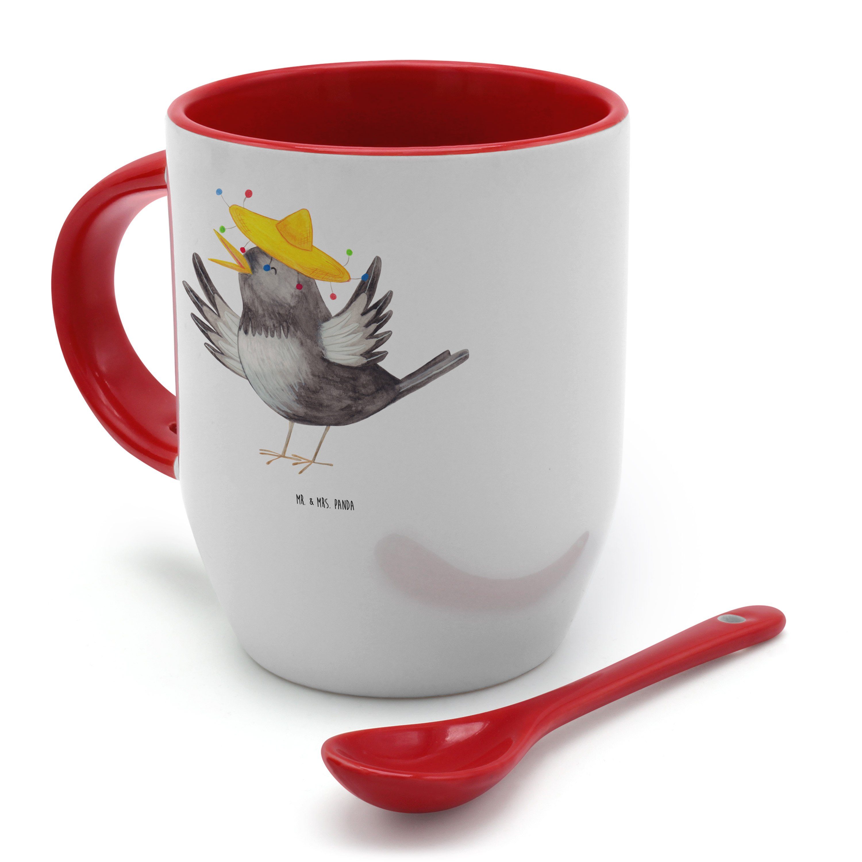 Keramik Rabe Mrs. Weiß & Mr. - mit Geschenk, lustige - Panda Sprüche, V, Tasse Kaffeebecher, Sombrero