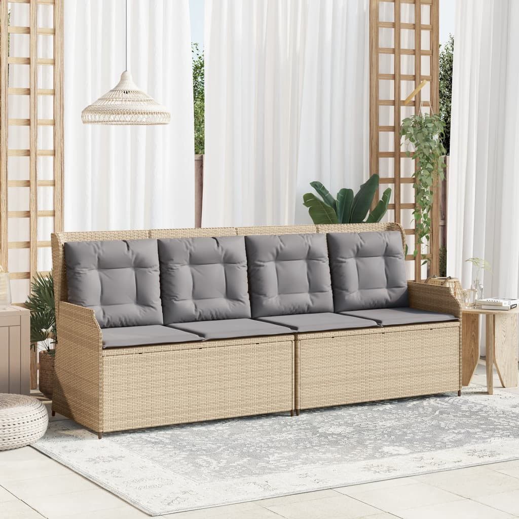 vidaXL Loungesofa Gartenbank Verstellbar mit Kissen Beige Poly Rattan, 1 Teile