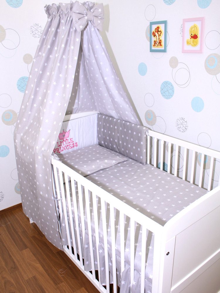 Babybettwäsche Baby Bettset -5-6 teiliges Set mit Vollstoff Himmel Nestchen- PRINCESS