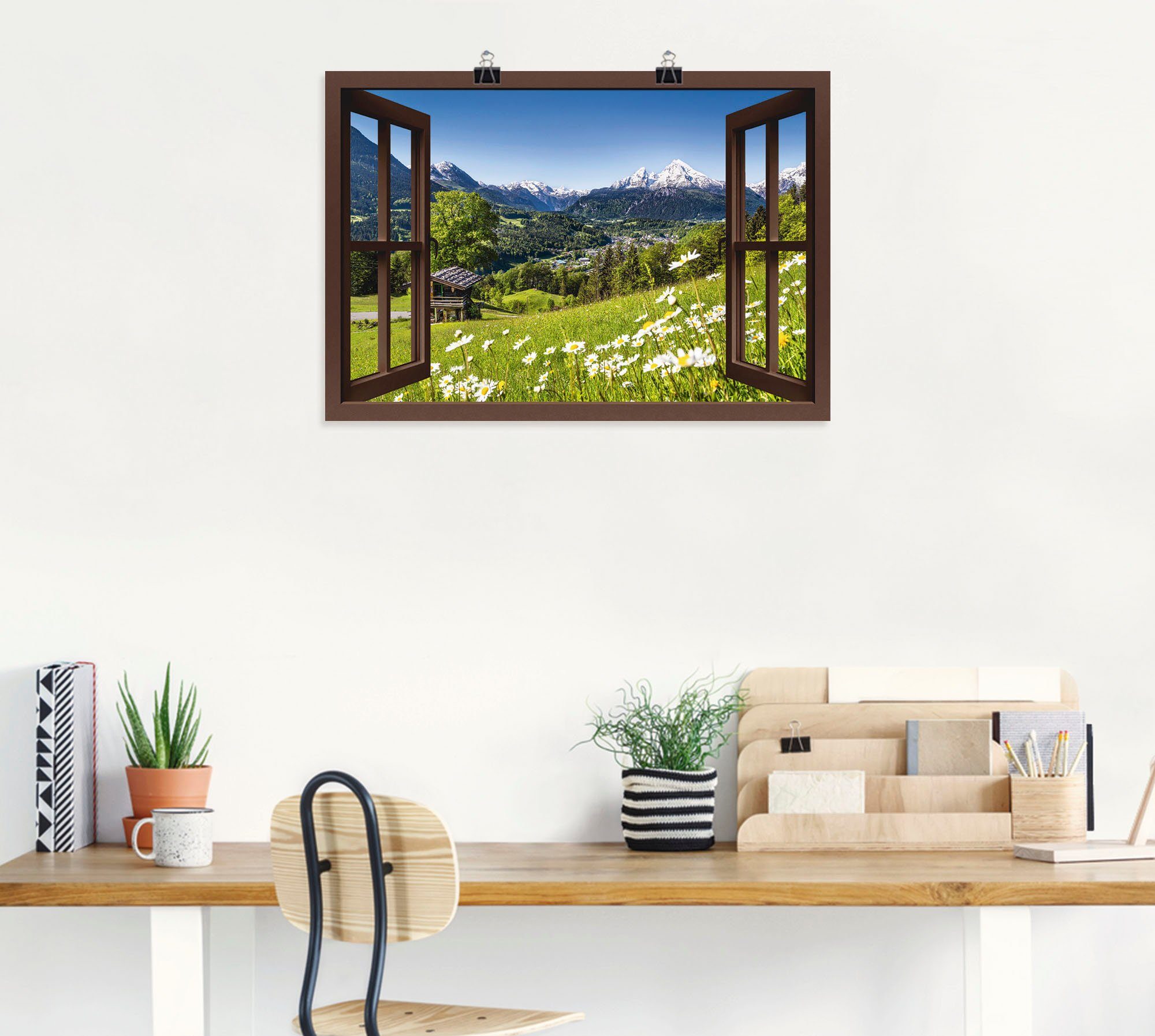 Artland Wandbild Fensterblick Bayerischen Alpen, Berge (1 St), als Leinwandbild, Poster, Wandaufkleber in verschied. Größen