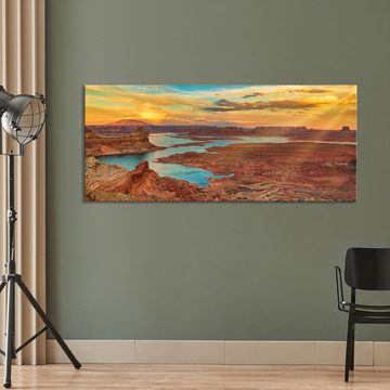 WallSpirit Leinwandbild "Sonnuntergang am Canyon" - moderner Kunstdruck - XXL Wandbild, Leinwandbild geeignet für alle Wohnbereiche