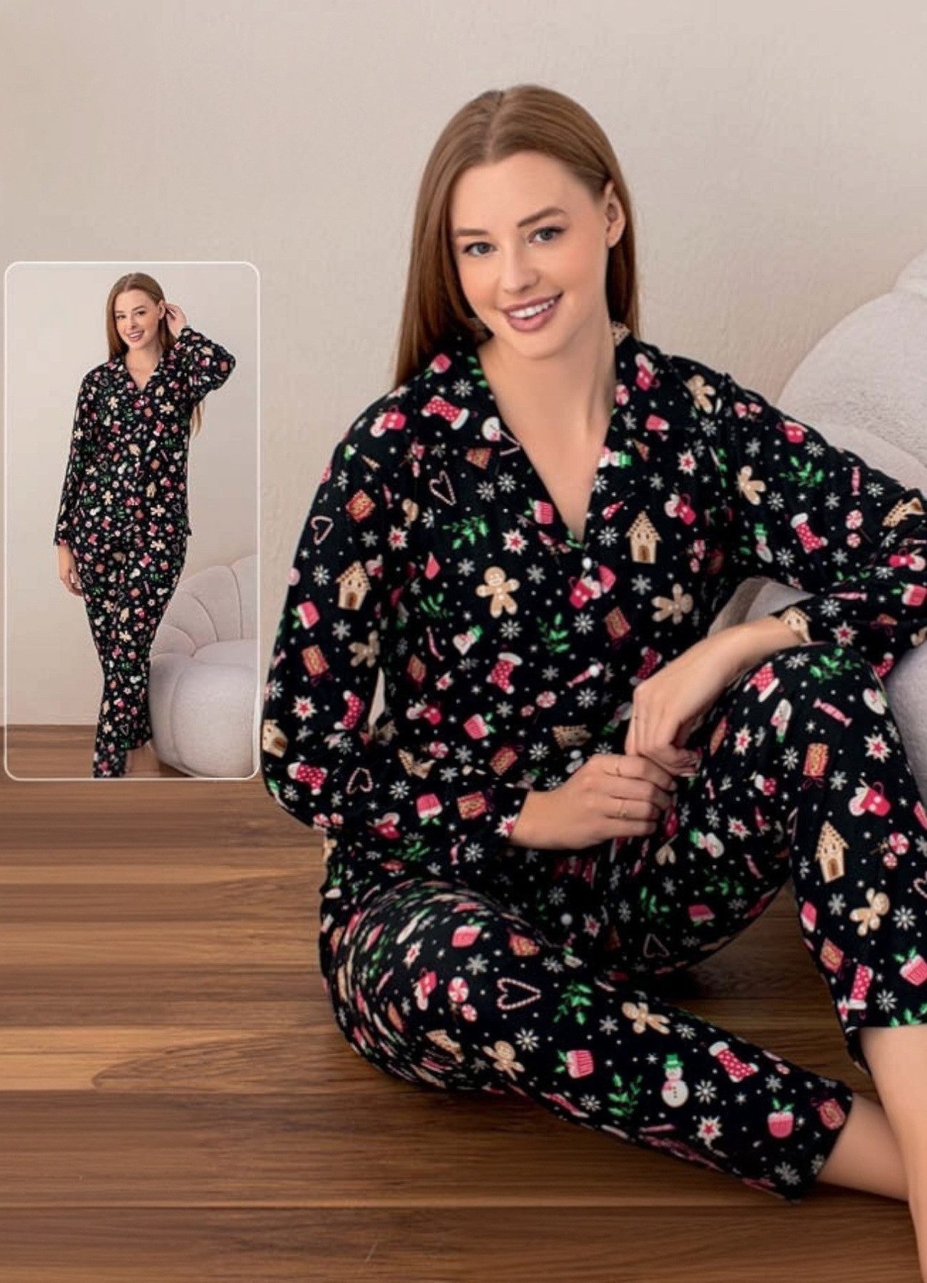 fashionshowcase Pyjama Hausanzug Damen Schlafanzug mit Weihnachtsmotiven, w günstig online kaufen