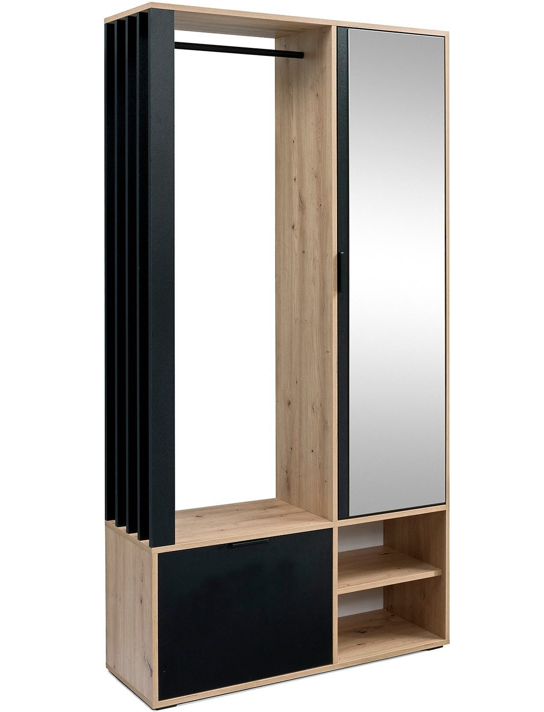 Marmex Möbel Garderobenschrank MILO ARTISAN SCHWARZ mit Spiegel und Kleider günstig online kaufen