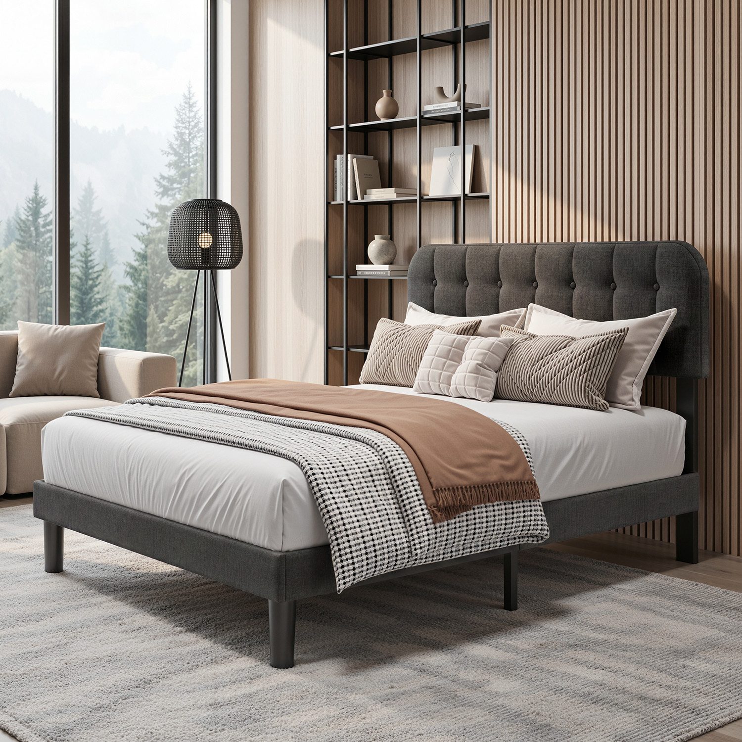 Bealife Bettgestell mit Kopfteil und Lattenrost (Doppelbett, Einzelbett,2 Modelle (120x200, 140x200cm)