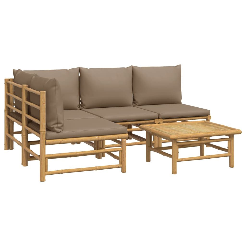 vidaXL Gartenlounge-Set 5-tlg. Garten-Lounge-Set mit Kissen Taupe Bambus, (1-tlg)