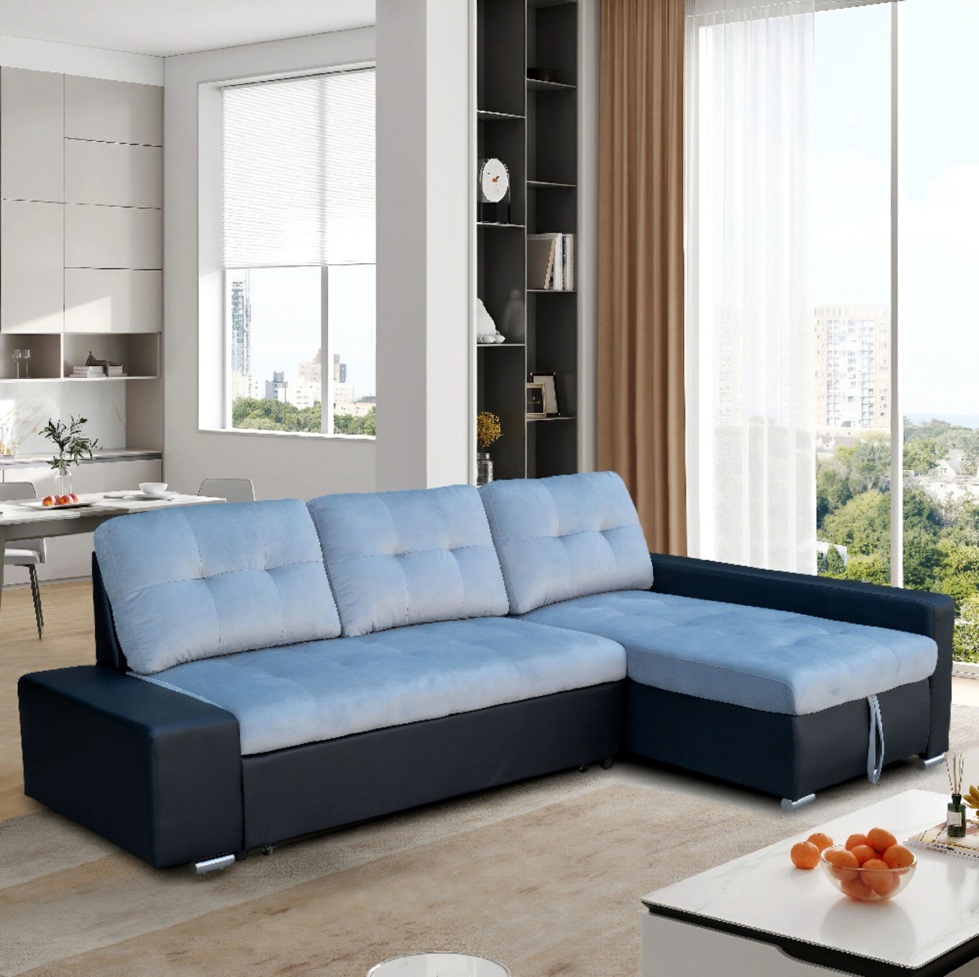 Happy Home Ecksofa Ecksofa Sofabett mit Stauraum und Bettfunktion schwarz Lederoptik