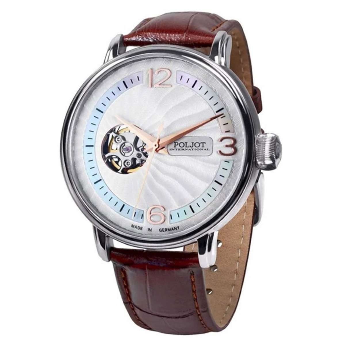 Poljot International Automatikuhr 38NH.4280811, Herrenuhr Automatik Jaros Open Heart Braun