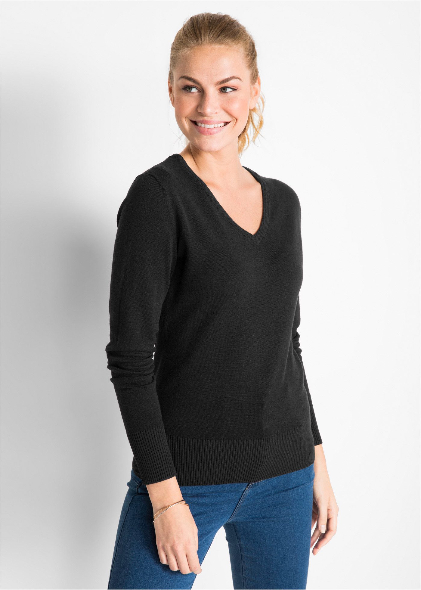 bonprix Strickpullover schmal geschnitten und mit V-Ausschnitt günstig online kaufen