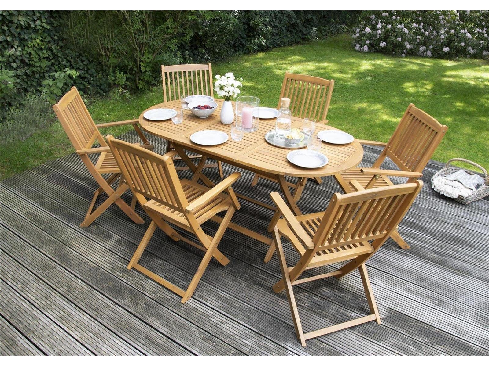 bellavista - Home&Garden® Garten-Essgruppe Akazienholz Gartenmöbel  Sitzgruppe Alesund, (Set, 7-tlg), bestehend aus 6 Klappstühlen und 1 Tisch
