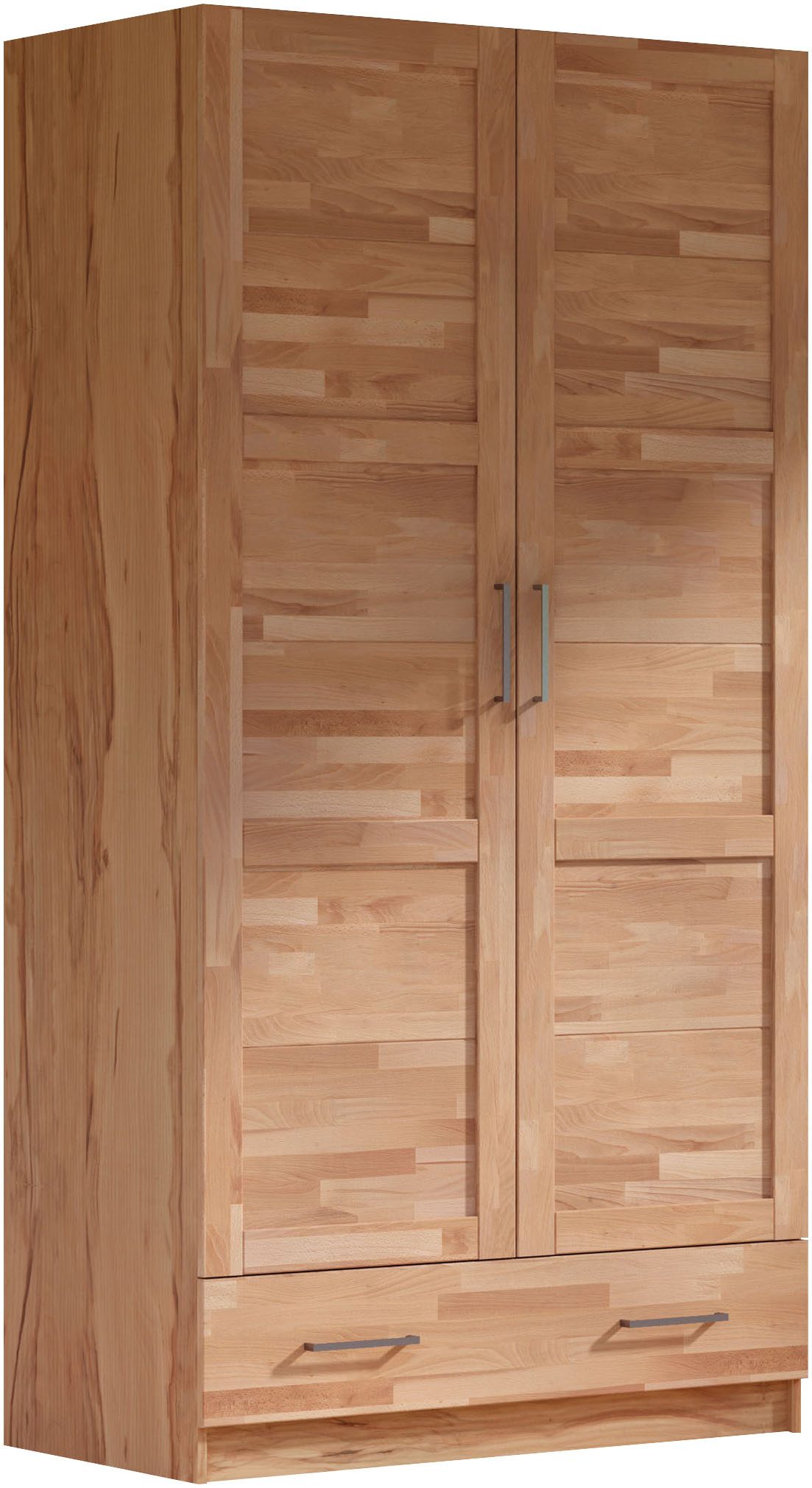 Home affaire Kleiderschrank Sabrina, 97x60x200cm, natürlicher Landhausstil teilmassiv, Buche oder Eiche, FSC-zertifiziert, Metallgriffe