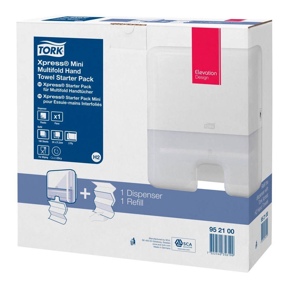 TORK Papiertuchspender 1 Handtuchspender Xpress® H2 Mini weiß + Papierhandtücher
