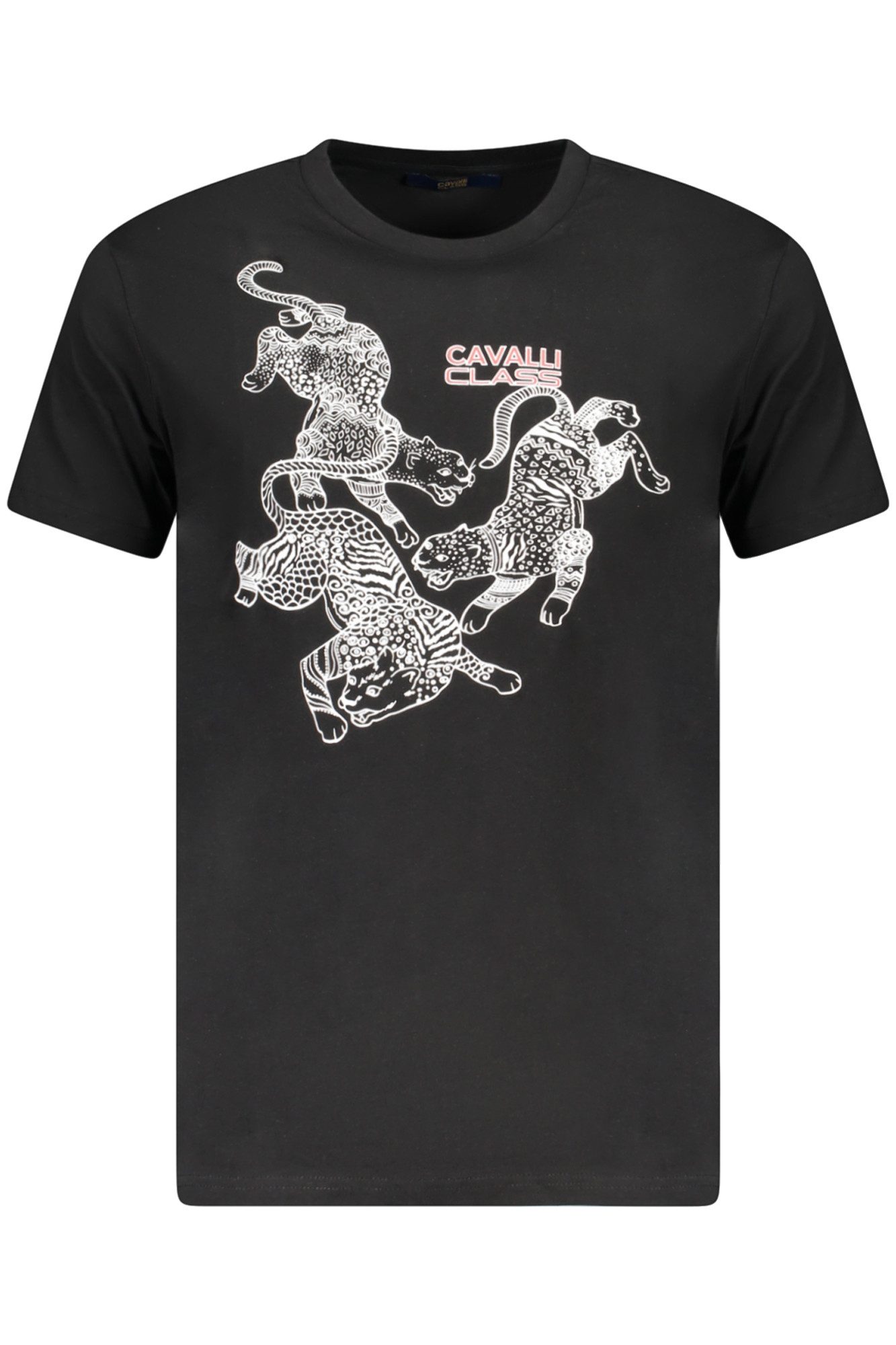 Cavalli Class T-Shirt Herren Kurzarm T-Shirt - Schwarz, Rundhals, Druck &