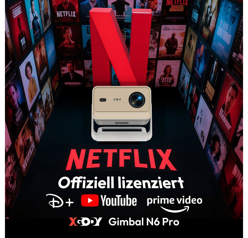XGODY N6 Pro Beamer Native 1080P, Kompatibel mit Netflix 4K unterstützt Beamer (700 lm, 3840 x 2160 px (700 ANSI) px, Mini Beamer 4K mit Autofokus/6D Trapezkorrektur/WiFi 6/Bluetooth 5.4) weiß