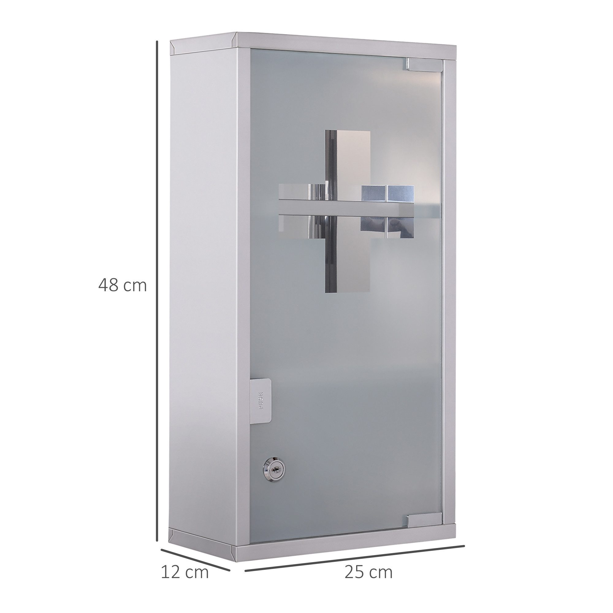 Celya Medizinschrank Medizinschrank aus Edelstahl Arzneischrank zur Medikamenten (Glastür 25 x 12 x 48 cm, Silber) Aufbewahrung, Abschließbar Medikamentenschrank mit 3 Fächer