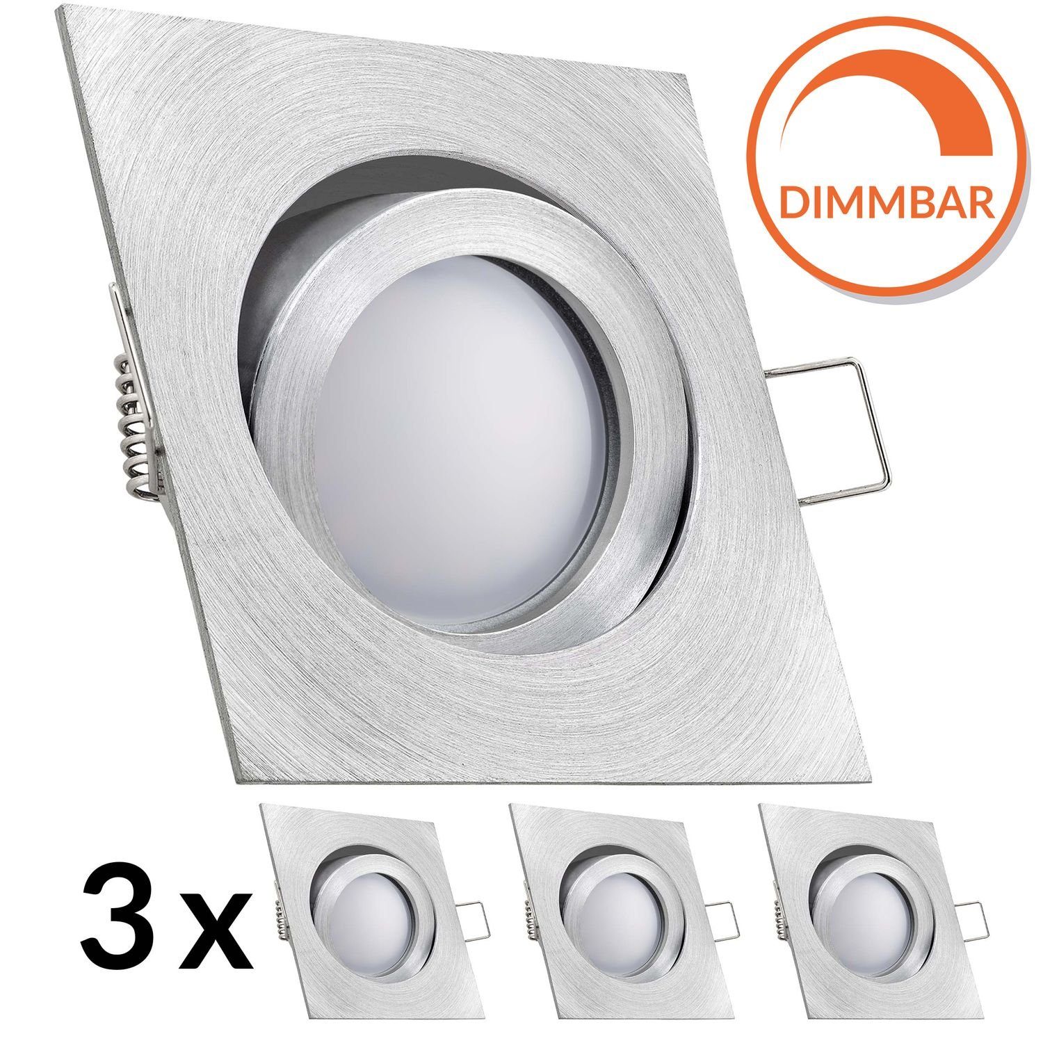 LEDANDO LED Einbaustrahler 3er LED Einbaustrahler Set EXTRA FLACH (35mm) in Aluminium natur mit L | Strahler