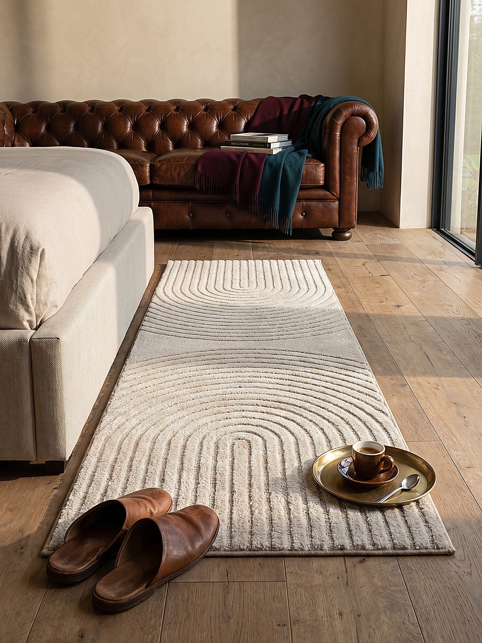 KADIMA DESIGN Teppich MUOTA Teppichläufer Beige 80x150 Geometrisch Polypropylen Wohnraum, Läufer, Höhe: 14 mm, Saugroboter-geeignet, Strapazierfähig, Farbecht, Pflegeleicht