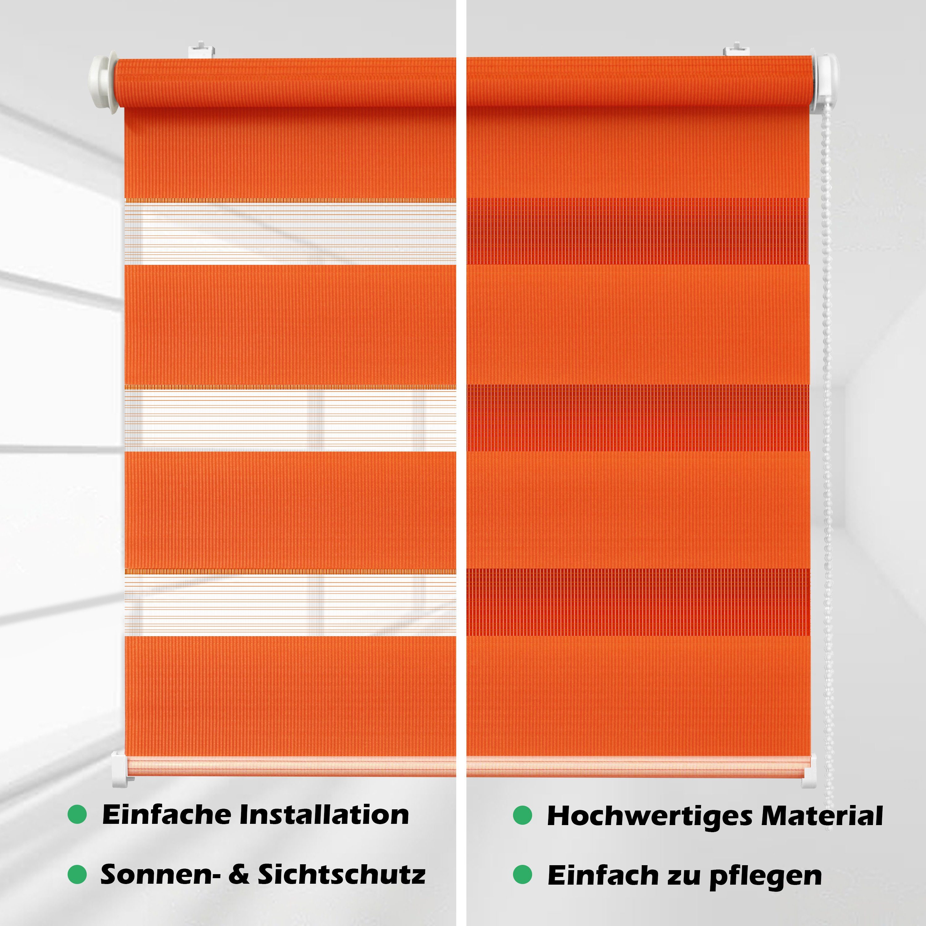 Doppelrollo Doppelrollo Fenster-Roll, mit DomDeco, Fix Orange Klemm- Schraubmontage Duo-Rollo Klemm "Colour" oder Klemmträger
