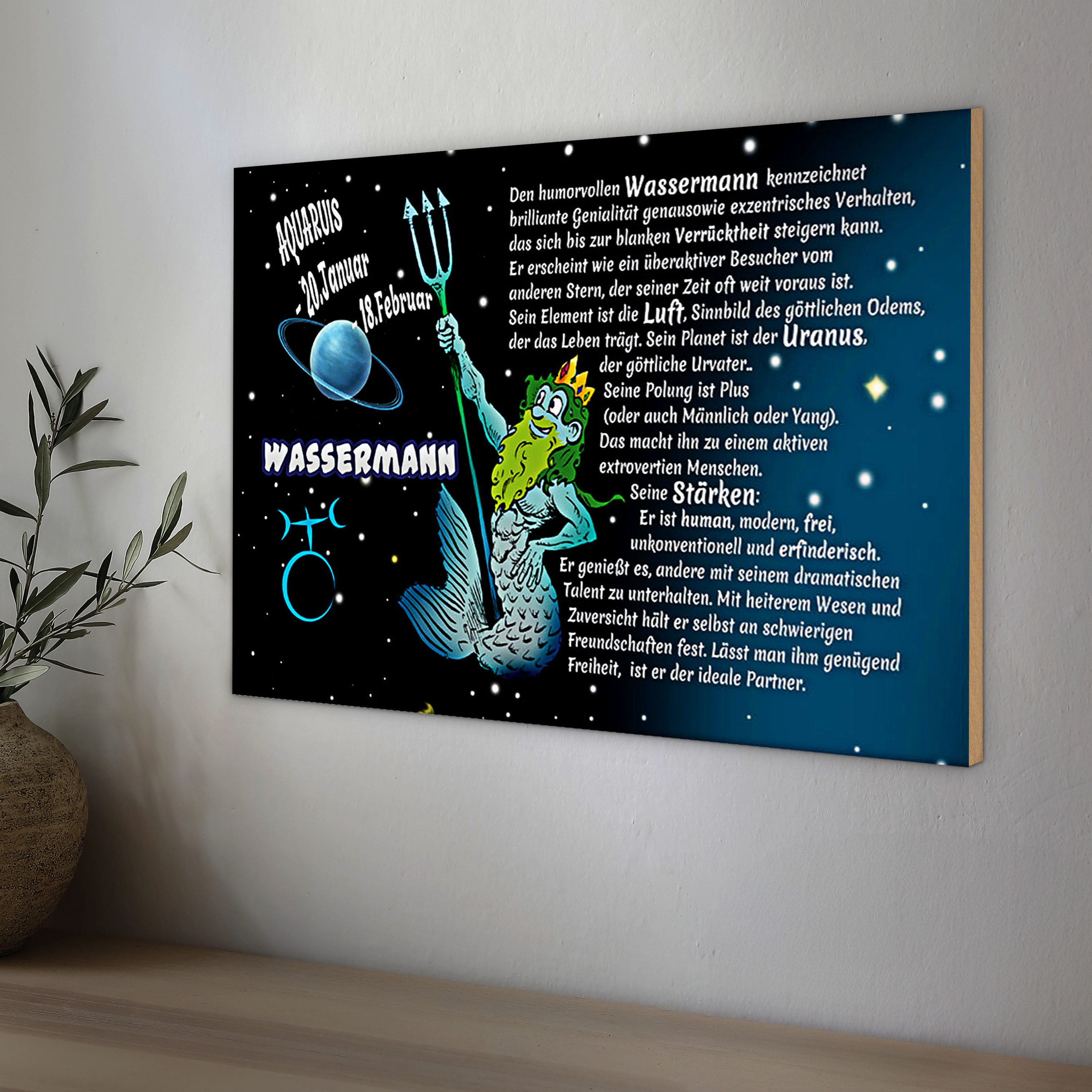 Roomando Holzbild Sternzeichen 40x30cm Wassermann