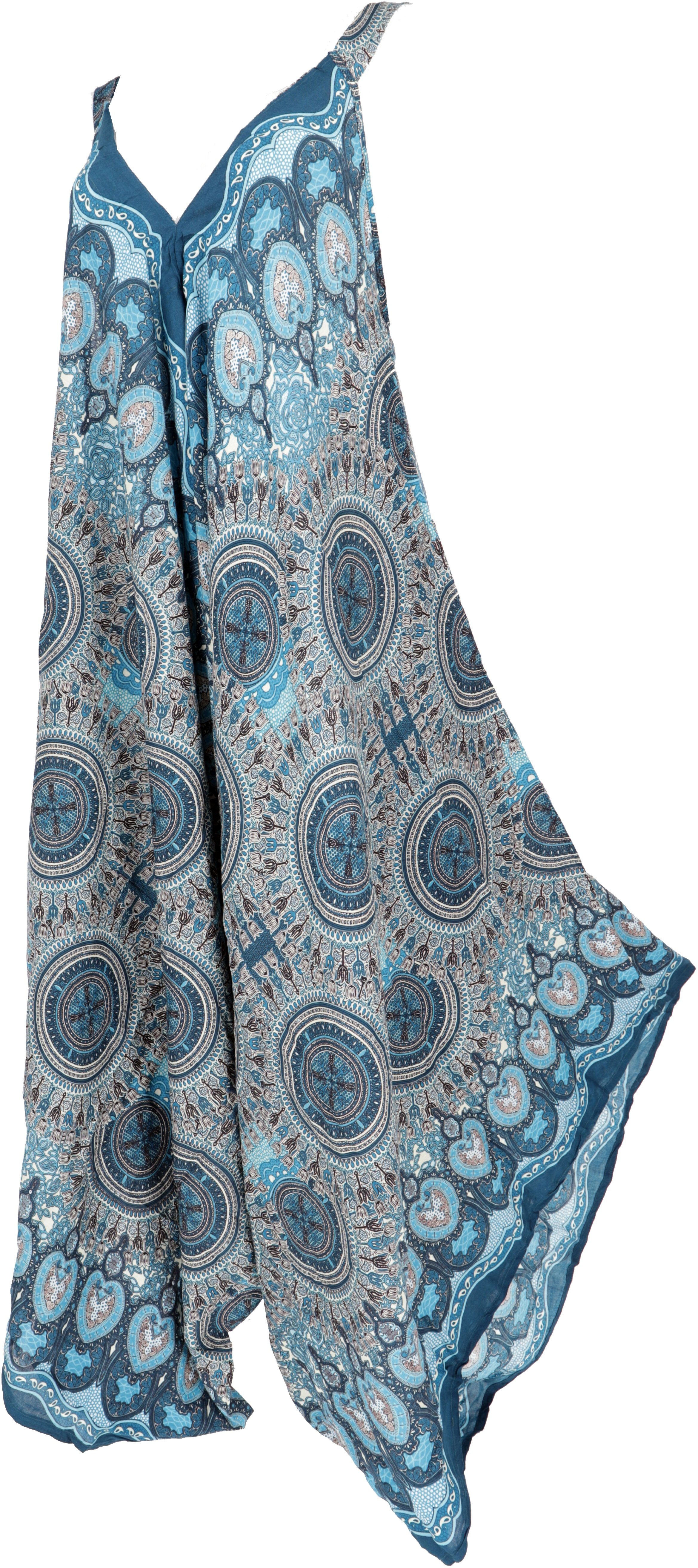 Sommer Relaxhose türkisblau/weiß Mandala Bekleidung Overall, Guru-Shop Boho oversize.. alternative Jumpsuit,