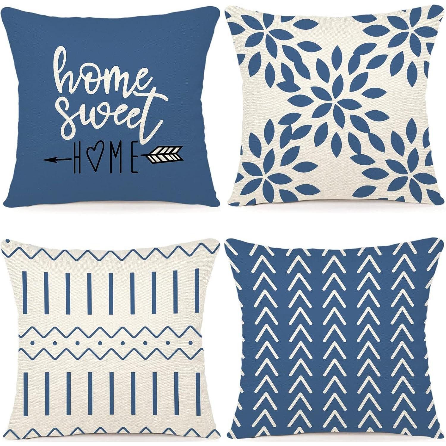 LuxusKollektion Kissenbezüge Kissenbezüge 4er Set Leinen Hellblau 40x40cm