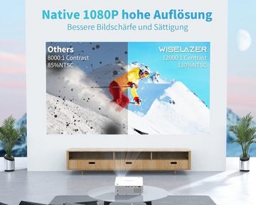 WISELAZER Portabler Projektor (3840 x 2160 px, Full HD Heimkino Beamer 1080P 5G WiFi, Bluetooth, HDMI/USB, TV Box PC)