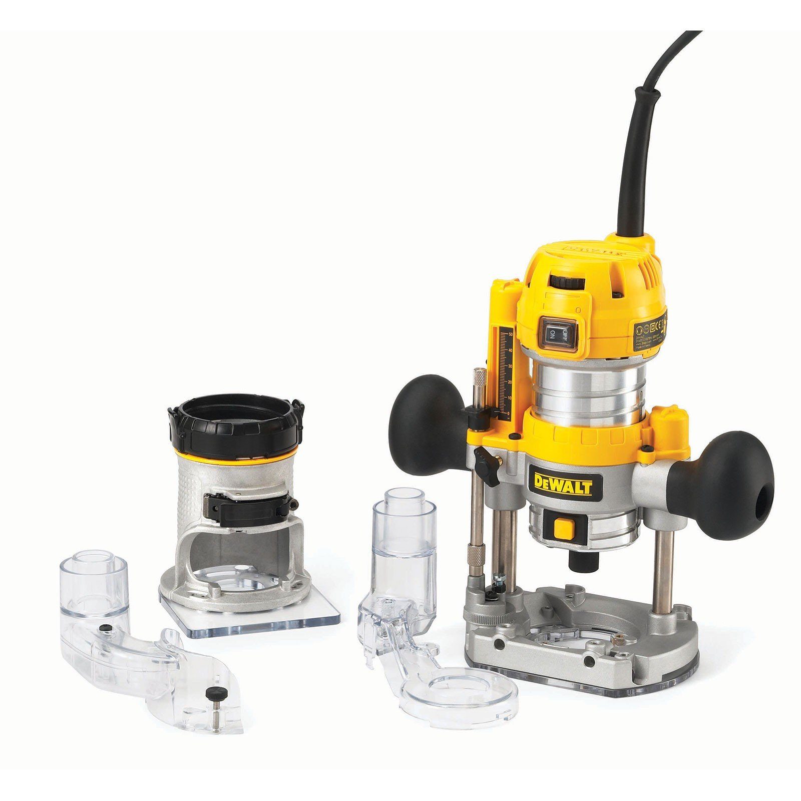 Set Multifunktions-Fräse 900 DeWalt Watt Inkl. (Set), Spannzange, Zubehör, uvm. inkl. 2x - DeWALT Box Parallelanschlag, 2x Absaugvorrichtung, D26204K-QS Mauernutfräse