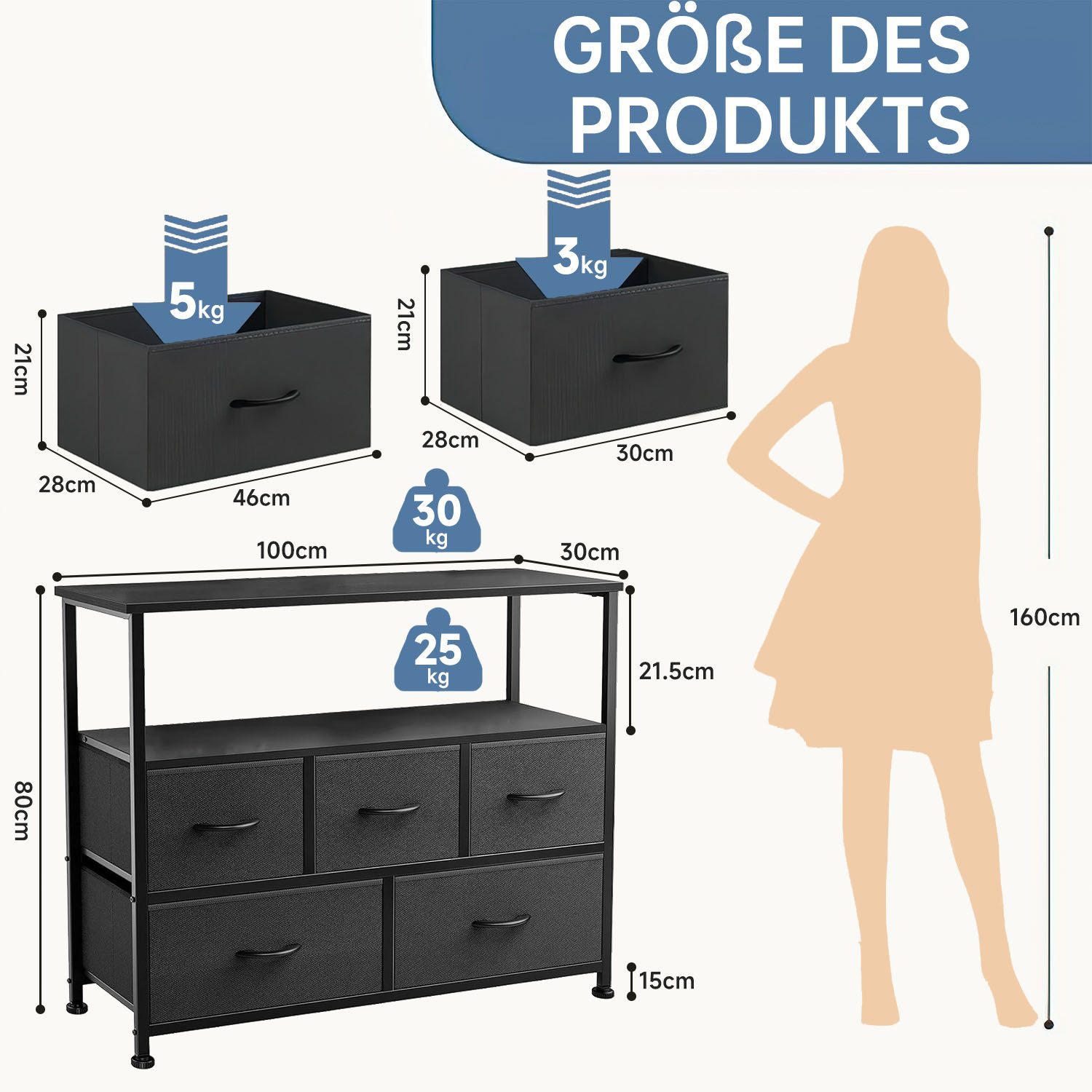 Refined Living TV-Schrank Stoffkommode mit 5 Schubladen mit Griffen stabile günstig online kaufen