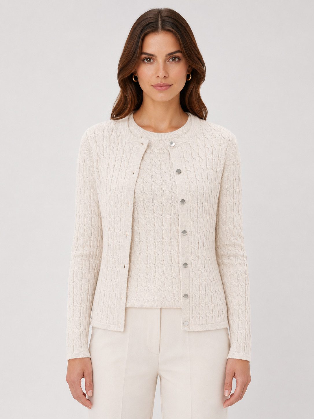 Passioni 2-in-1-Strickjacke Twinset im Zopfstrickmuster