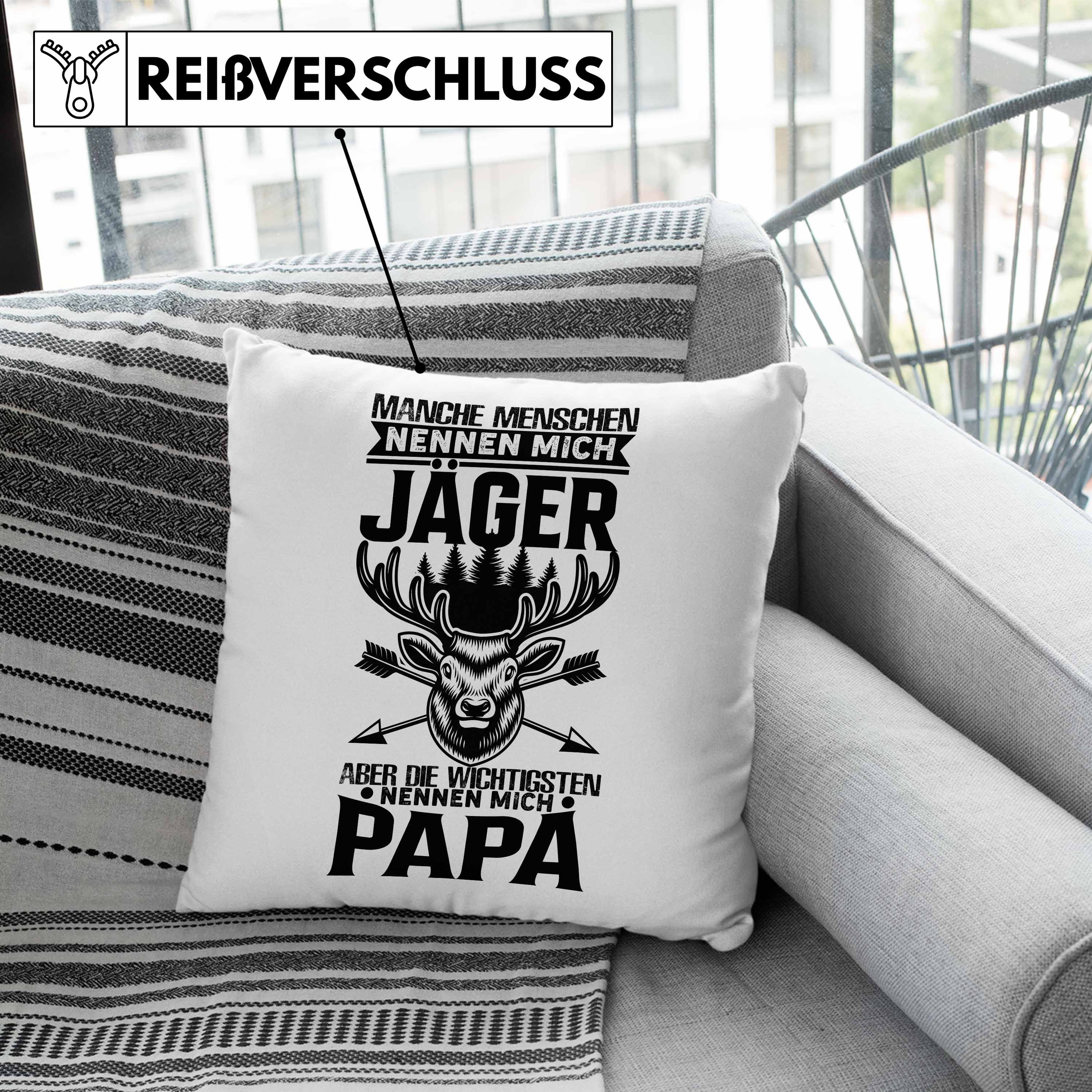 Trendation Dekokissen Trendation - 40x40 Geschenke Jäger Kissen mit Vater für Vatertag Geschenkidee Männer Füllung Papa Grau Dekokissen