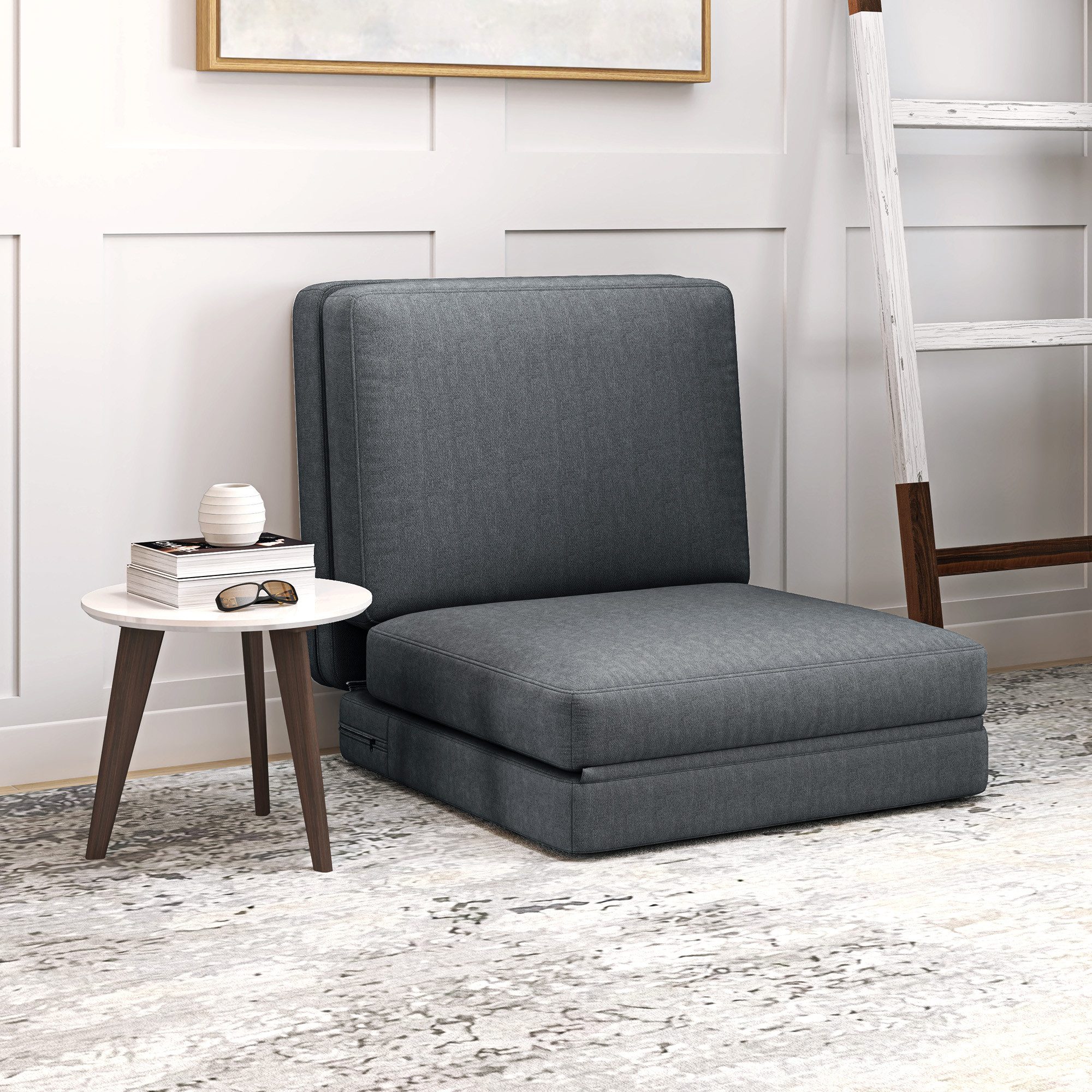 HOMCOM Sitzkissen Bodensofa Klappbar Schlafsofa mit Samtoptik, bis 240 kg belastbar, für Schlafzimmer, Wohnzimmer, Dunkelgrau
