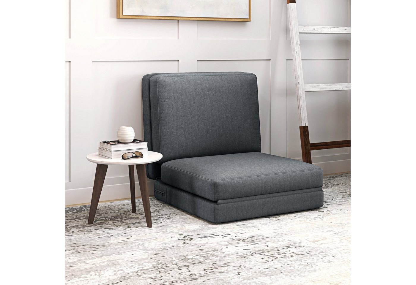 HOMCOM Sitzkissen Bodensofa Klappbar Schlafsofa mit Samtoptik, bis 240 kg belastbar, für Schlafzimmer, Wohnzimmer, Dunkelgrau