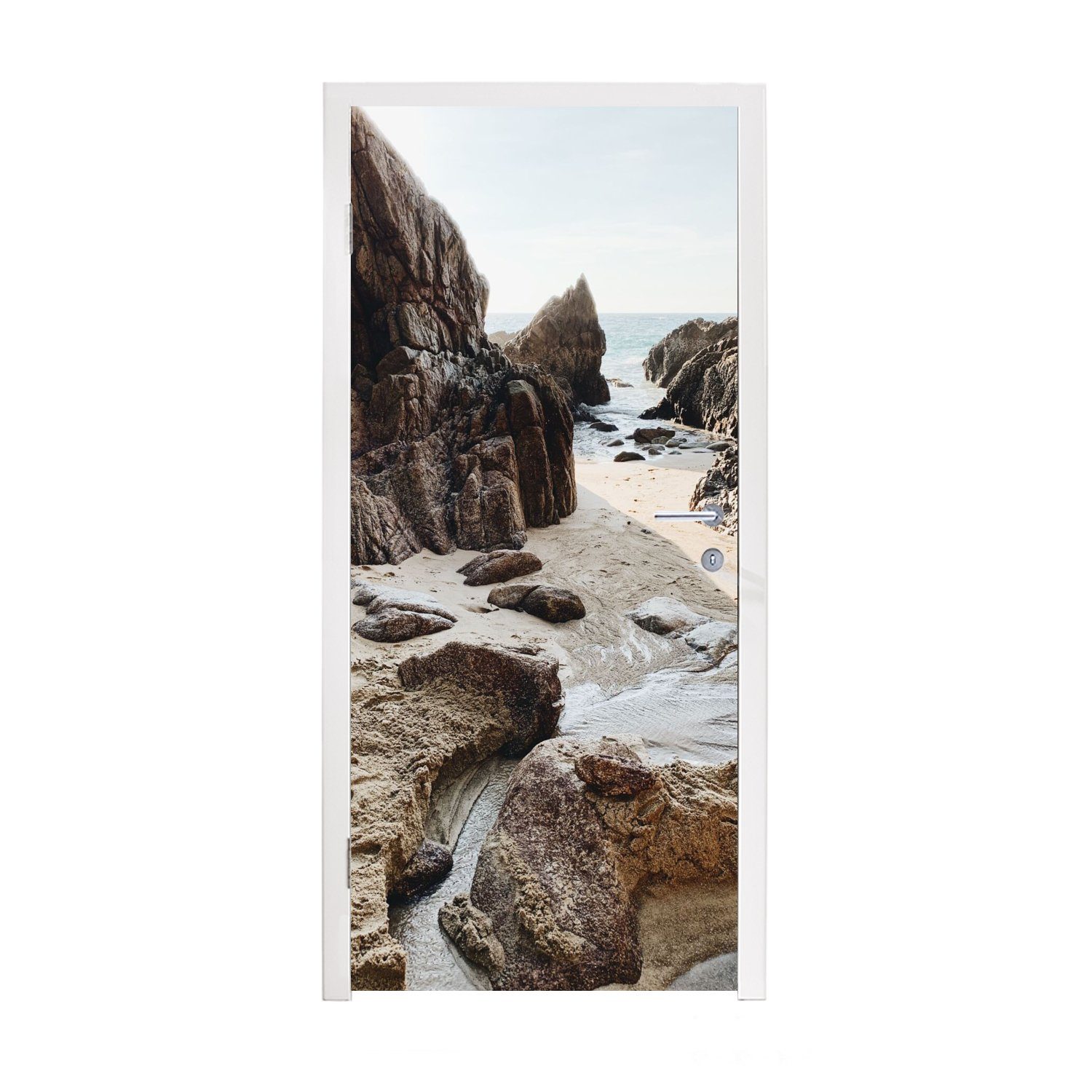 MuchoWow Türtapete Strand - Sommer - Felsen, Matt, bedruckt, (1 St), Fototapete für Tür, Türaufkleber, 75x205 cm
