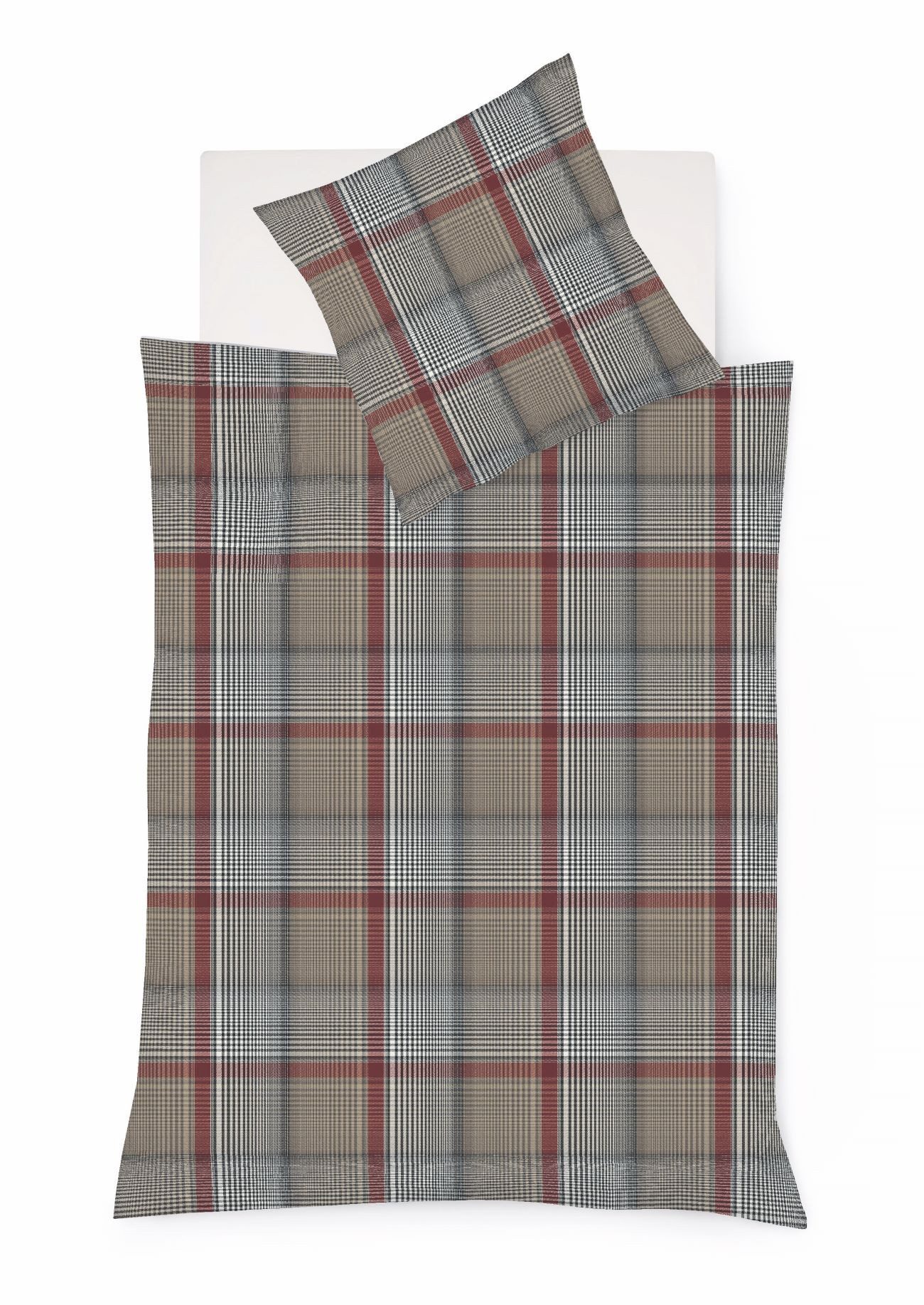 fleuresse Bettwäsche Fleuresse Lech Edelflanell Bettwäsche 155x220 Karo beige rot grau, Edelflanell, 2 teilig