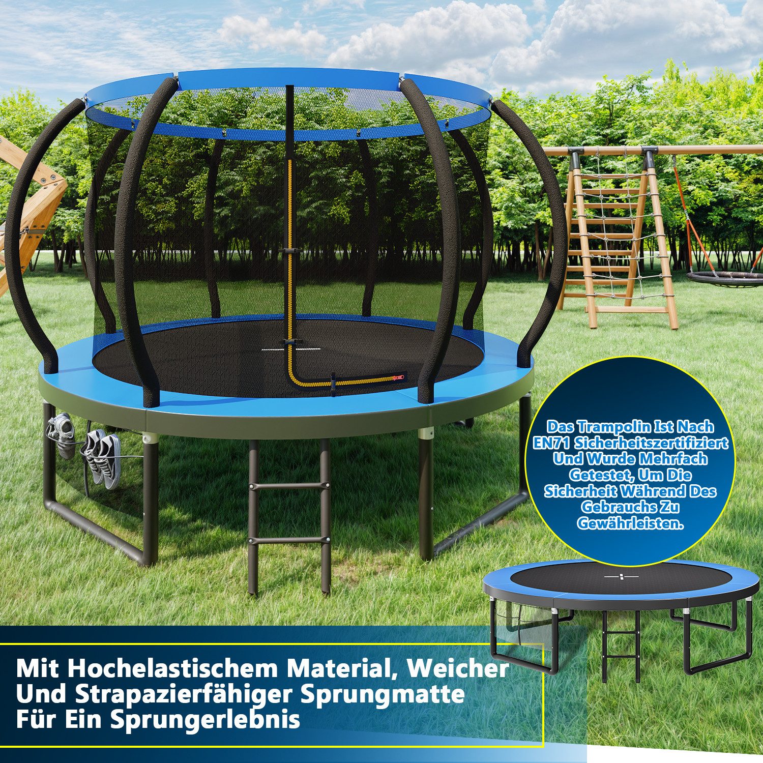 HOMALL Gartentrampolin Kindertrampolin Ø305/366, Gewicht 150kg, Ø 305 cm, (228 cm, Ø 228/305/366/427 cm, mit Sicherheitsnetz und Leiter, 360° Schutzgitter)