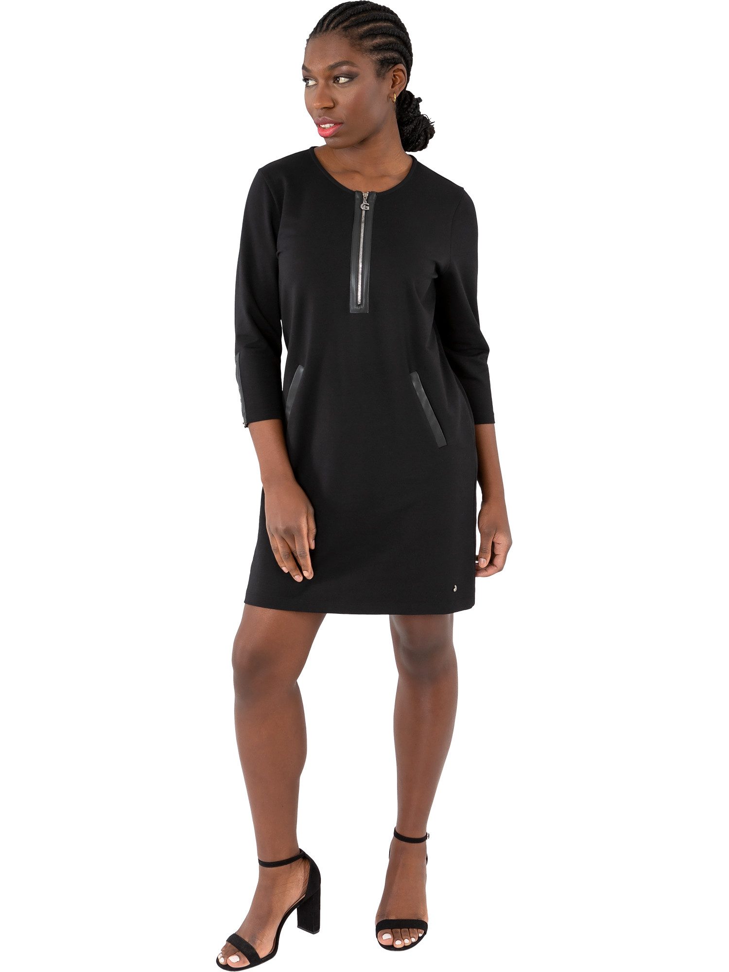 Gio Milano Midikleid G31-5104, mit Lederimitateinsätzen und Zierreißverschlüssen 3/4 Arm