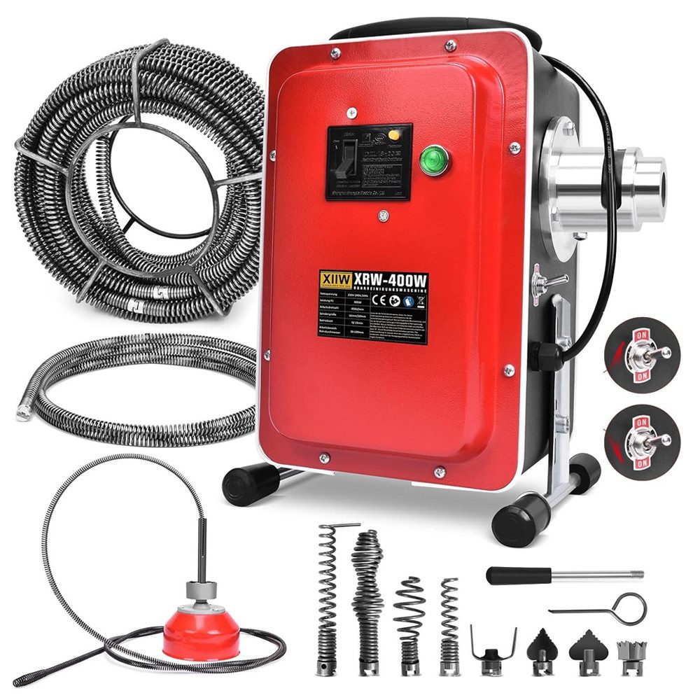 XERSEK Rohrreinigungsspirale 400W 450U/min Elektrische Rohrreinigungsmaschine mit FI-Schalter, für Ø30-100mm Rohrleitungen Rohrreinigungsspirale