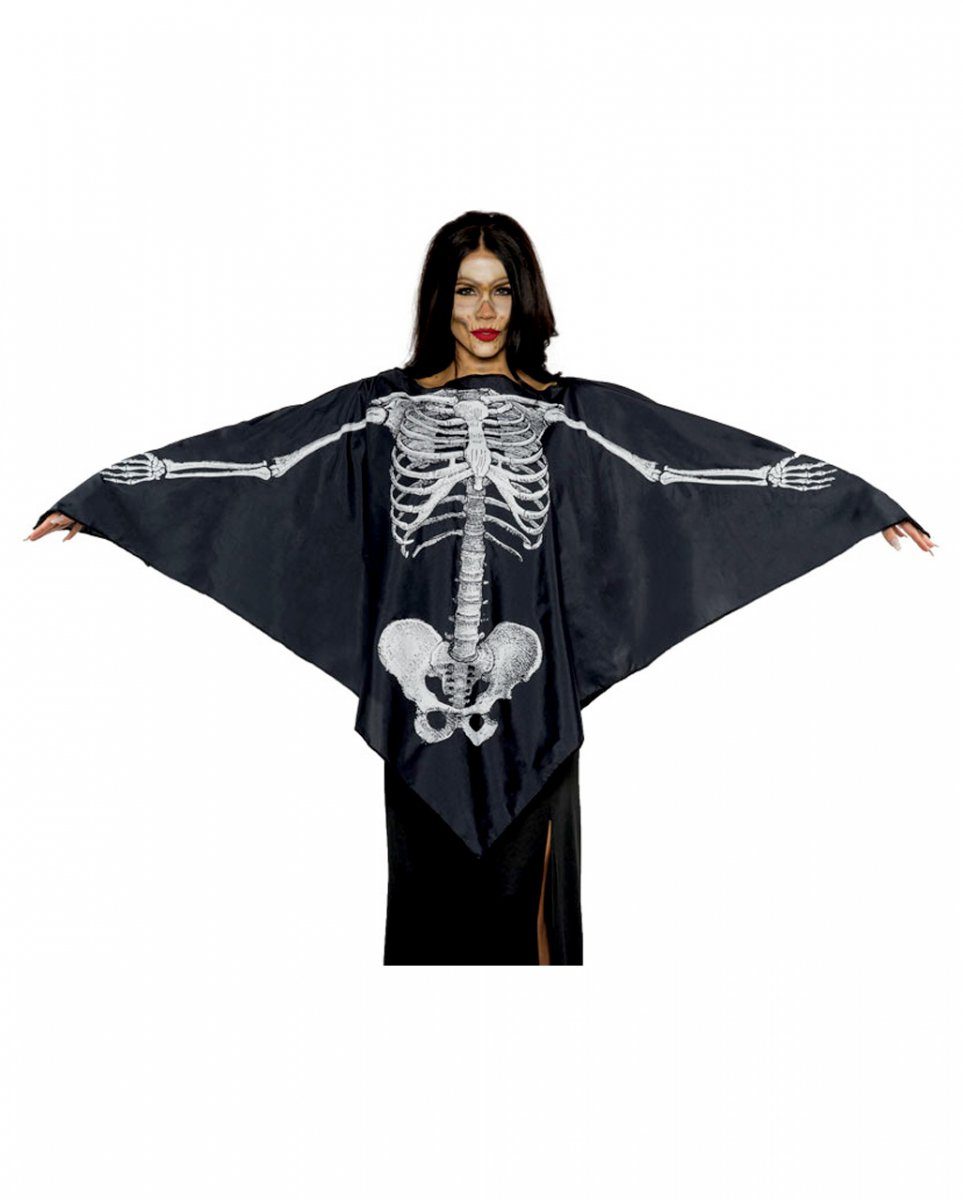 Umhang Schwarz-weißer Kostüm Poncho mit Skelettmotiv für
