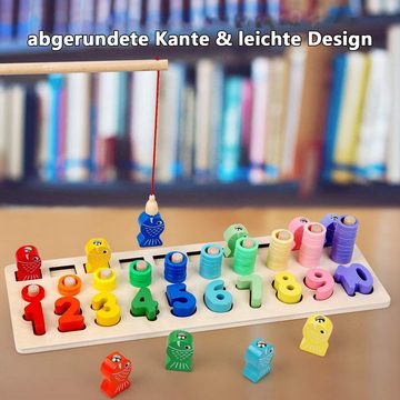 LBLA Lernspielzeug Montessori Spielzeug aus Holz (Holzspielzeug Puzzlespiel Set, Angelspiel Stapelnspiel zum Zählen Sortieren mit Farben Formen), Mathematik Lernspielzeug für Kinder ab 3 4 5 Jahre