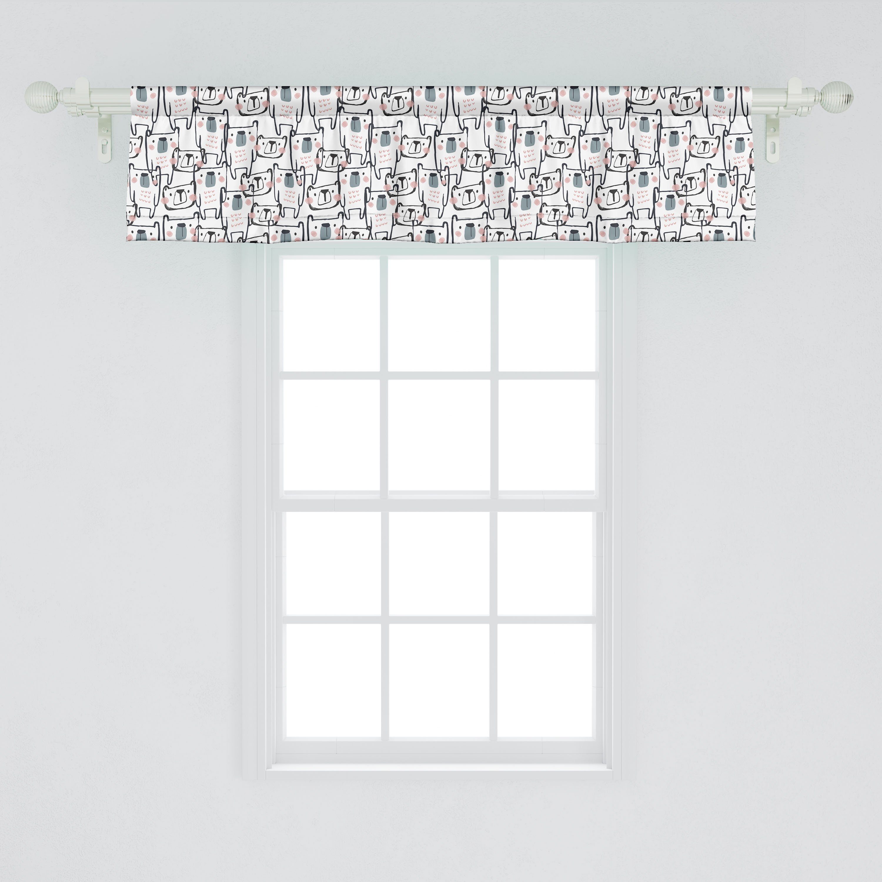 Dekor Abakuhaus, Bär Kindergarten Tier Stangentasche, Microfaser, mit Vorhang Volant Childish Scheibengardine Küche Schlafzimmer für