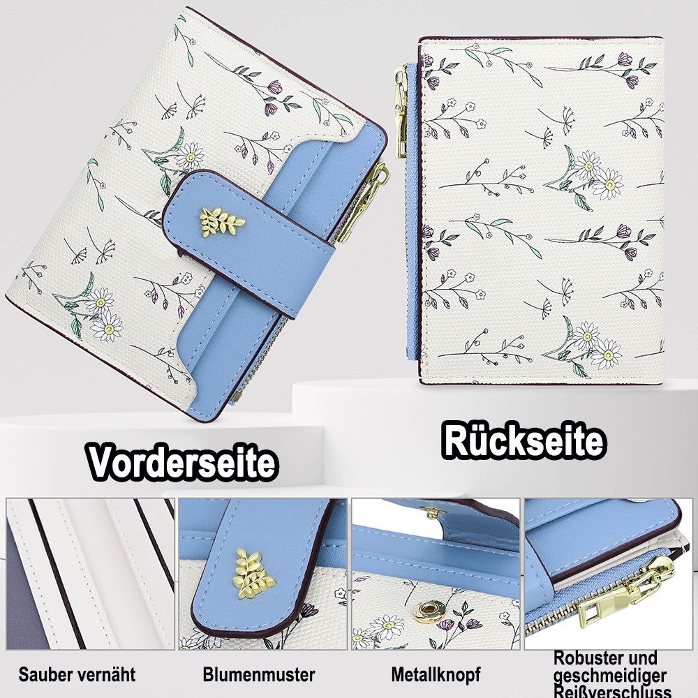 Zaewry Geldbörse Kleine Damen Geldbörse, niedliches Blumenmuster, RFID Portemonnaie, Kompakte Geldbörse mit Münzfach, Kartenhalter und Reißverschlusstasche – Bild 5 von 5