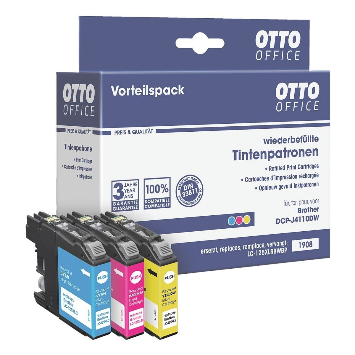 Otto Office  Office LC125XLC/LC125XLM/LC125XLY Tintenpatrone (Set, 3-tlg., ersetzt Brother »LC125XLC/M/Y«, cyan, magenta, gelb)